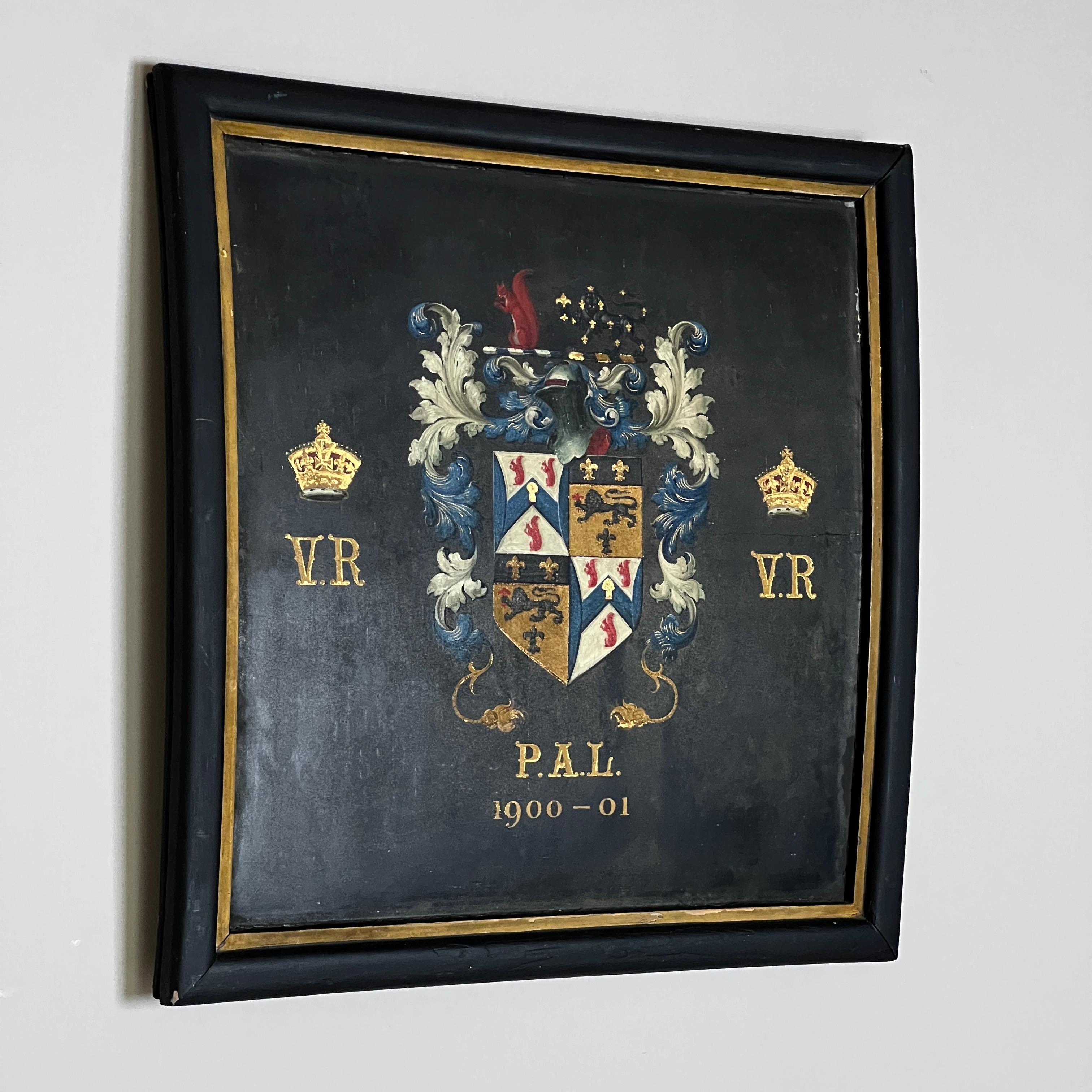 English A Framed Hand Painted Coat Of Arms Coach Panel Circa 1900 For Sale