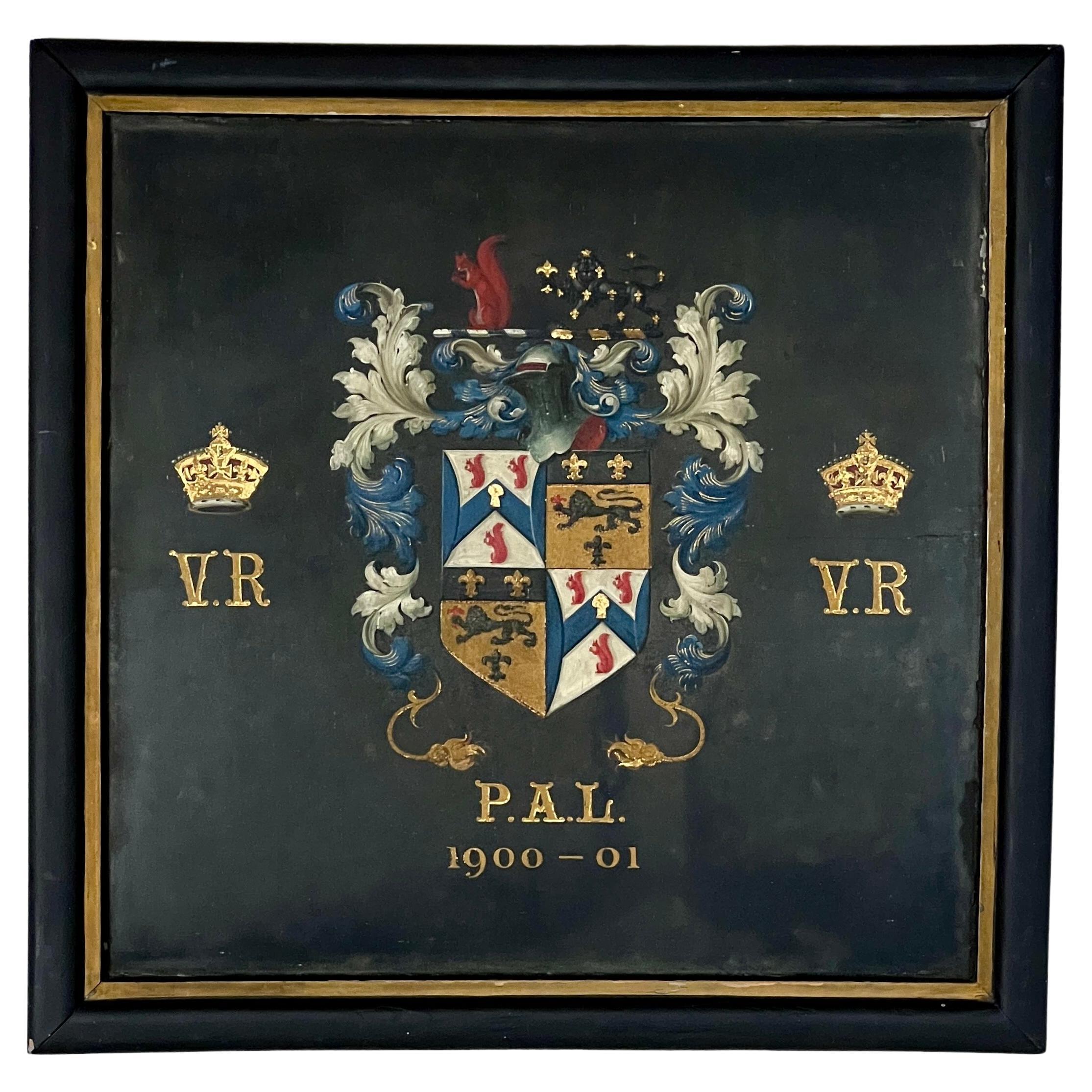 A Framed Hand Painted Coat Of Arms Coach Panel Circa 1900 For Sale