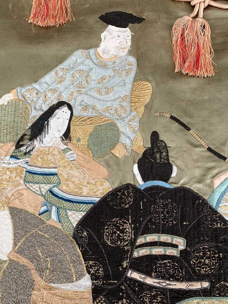 Framed Japanese  Embroidery Textile  Art  from Meiji Period 