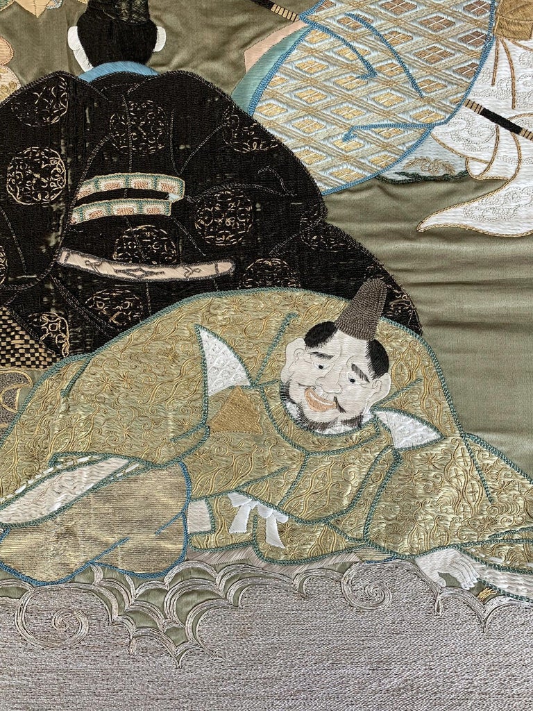 Framed Japanese Embroidery Textile Art from Meiji Period at 1stDibs