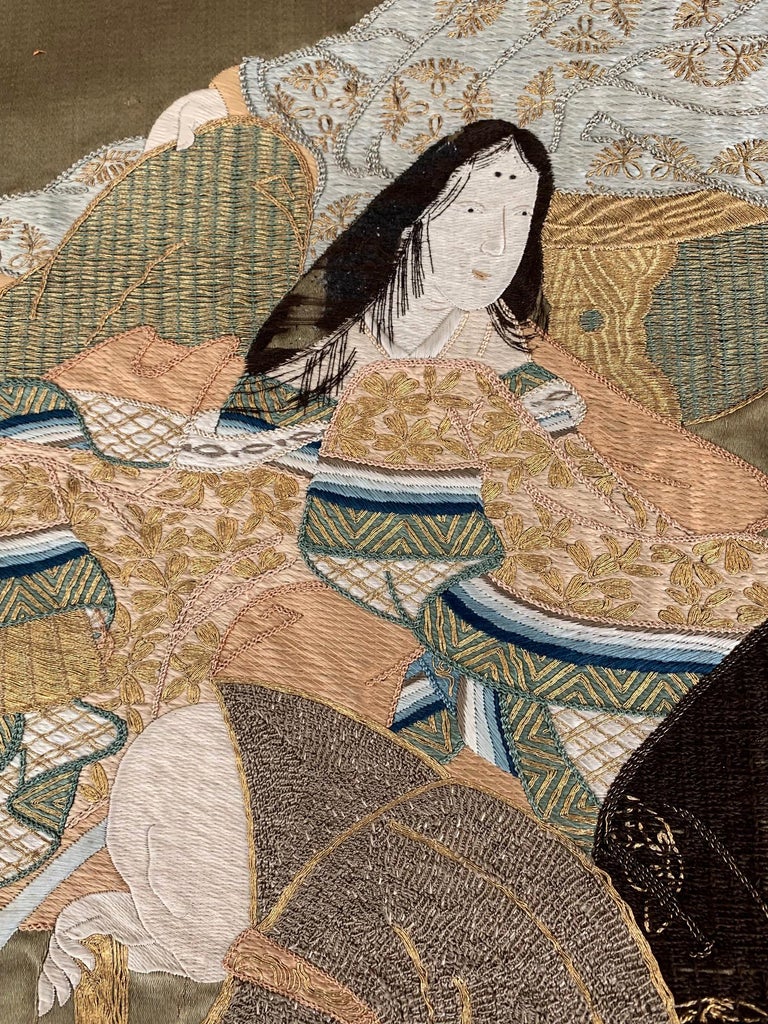 Framed Japanese Embroidery Textile Art from Meiji Period at 1stdibs