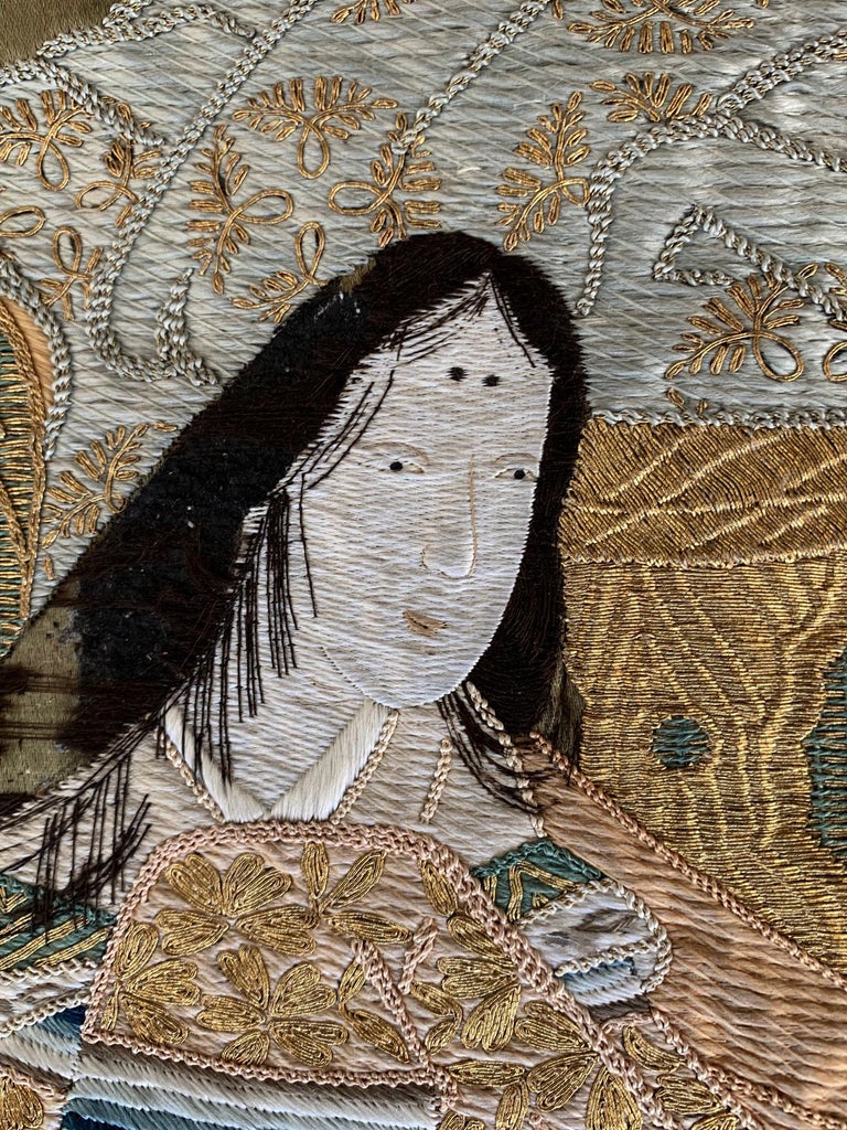 Framed Japanese Embroidery Textile Art from Meiji Period at 1stDibs