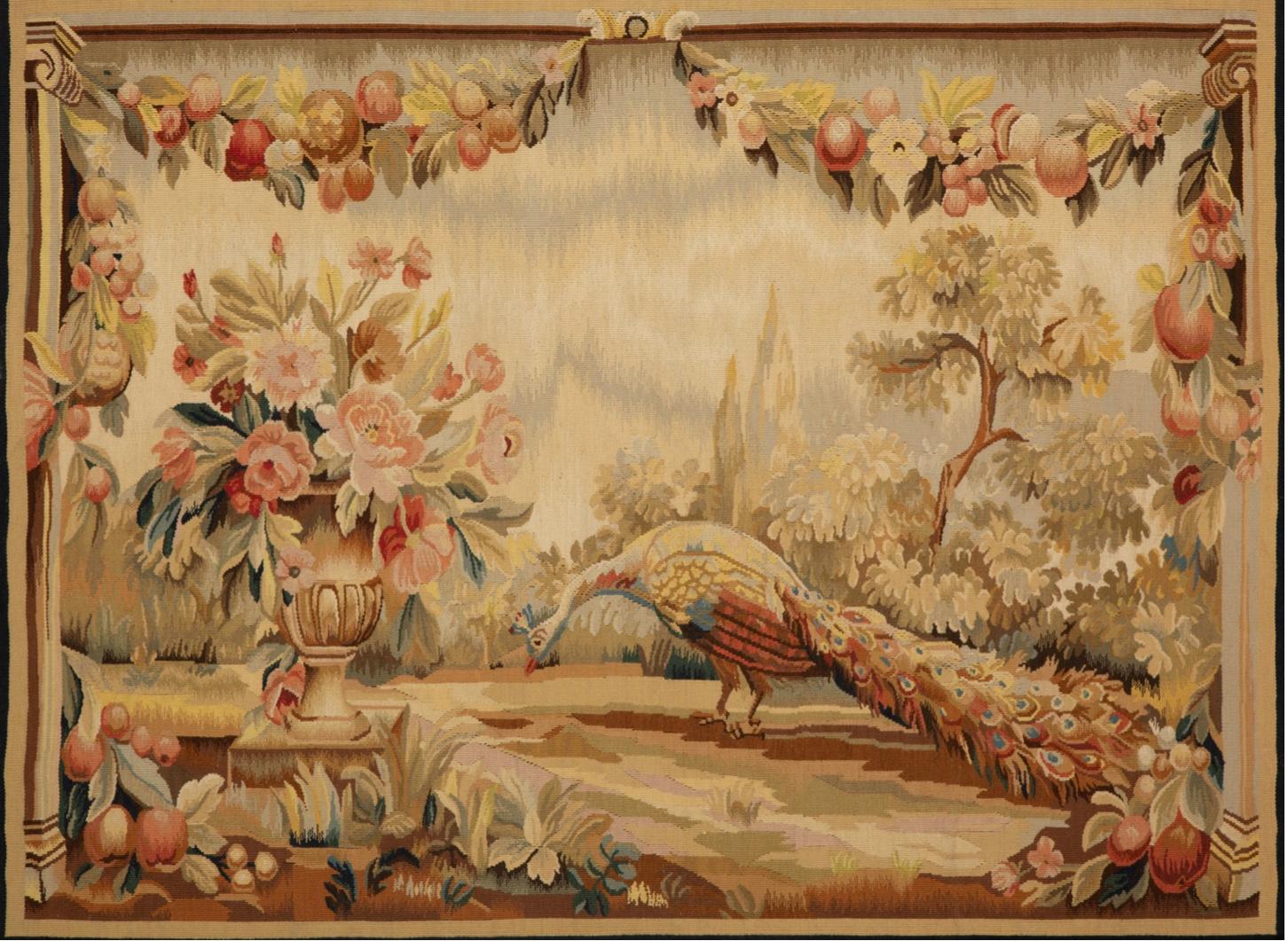 French Framed Needlework Panel Depicting a Peacock in Landscape For Sale