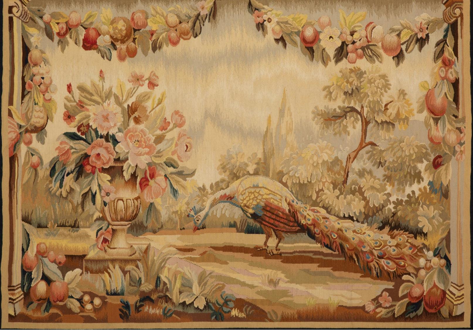 Gerahmte Nadelspitze-Tafel mit der Darstellung eines Pfaues in Landschaft (19. Jahrhundert) im Angebot