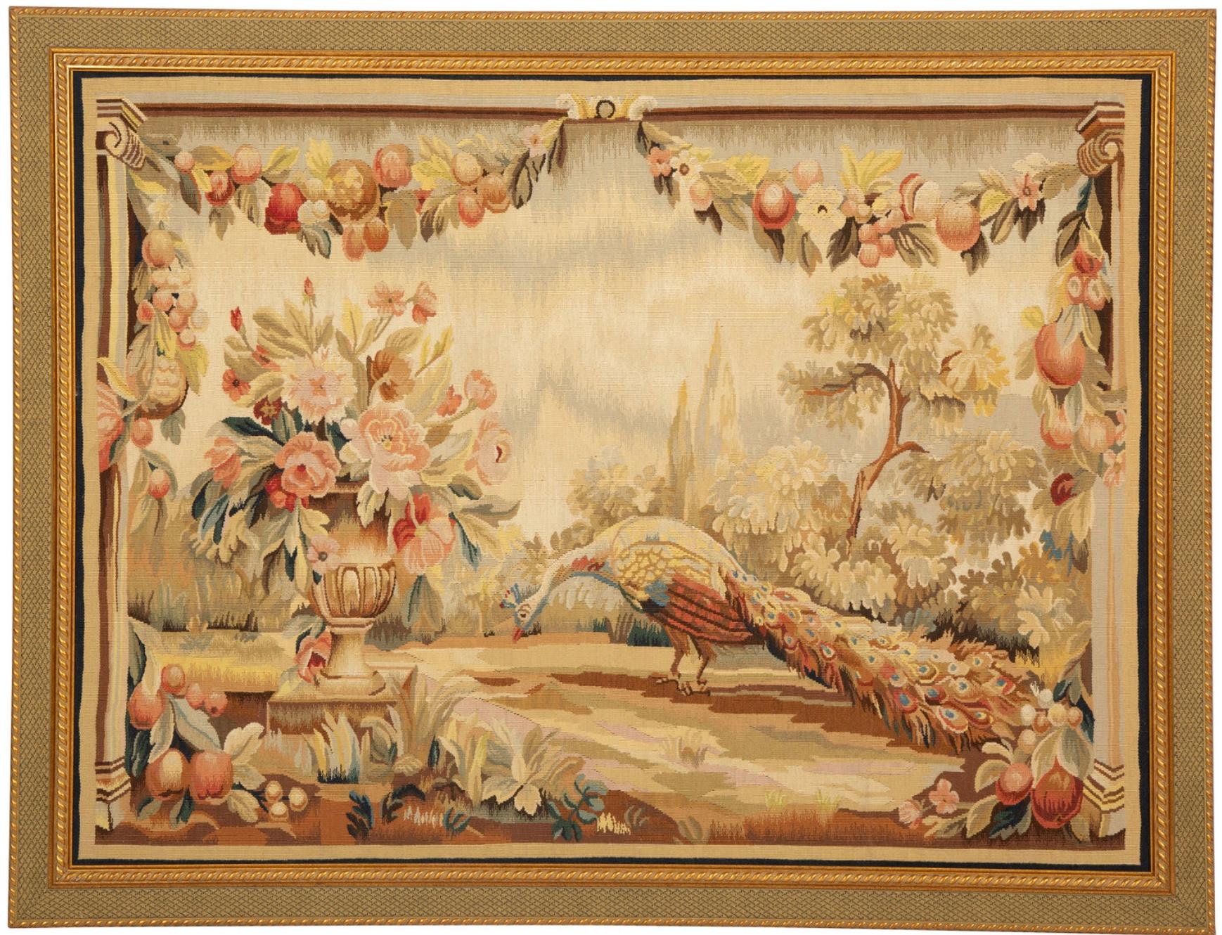 19th Century Framed Needlework Panel Depicting a Peacock in Landscape For Sale