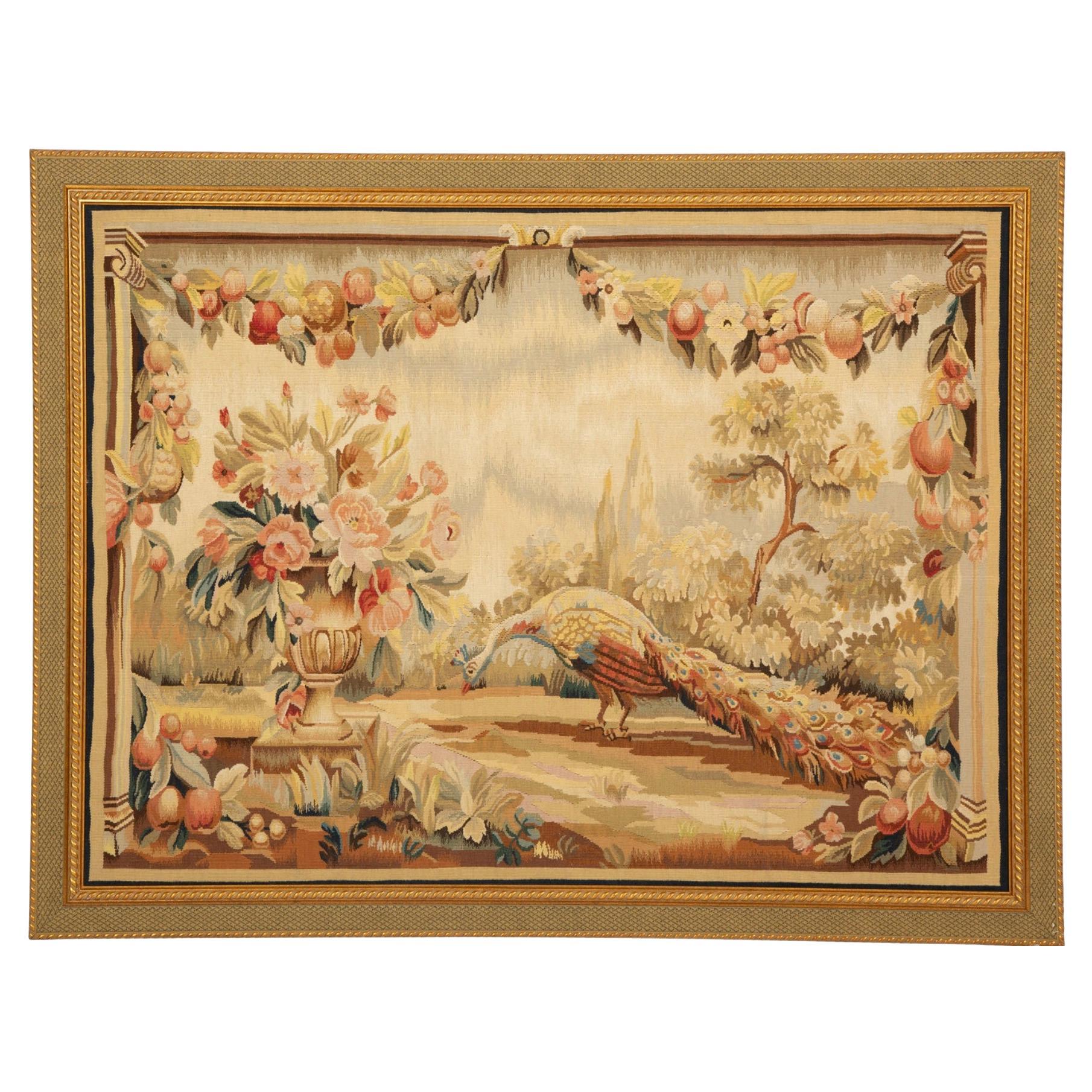 Framed Needlework Panel Depicting a Peacock in Landscape For Sale