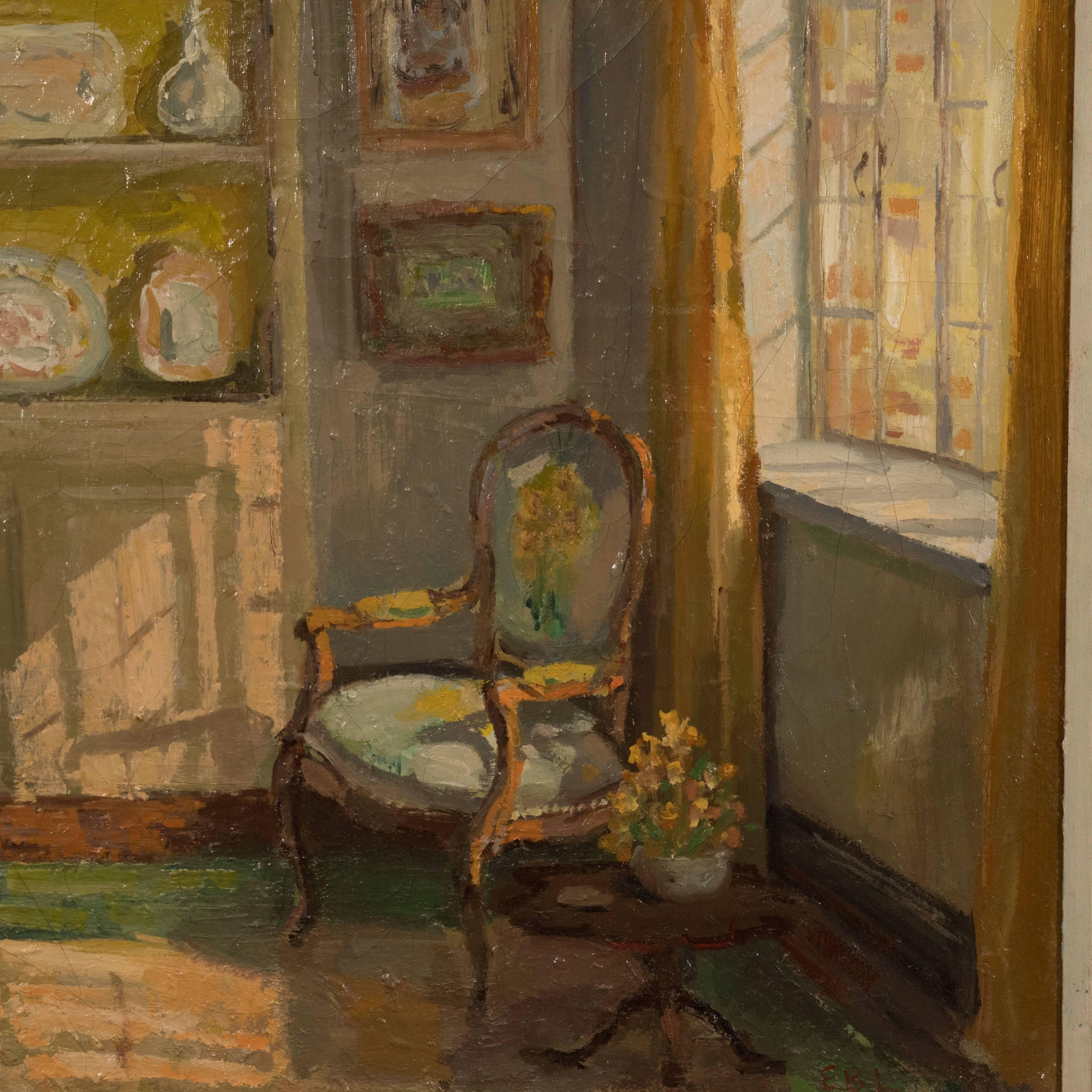 Framed Oil Painting of an Interior In Good Condition In New York, NY