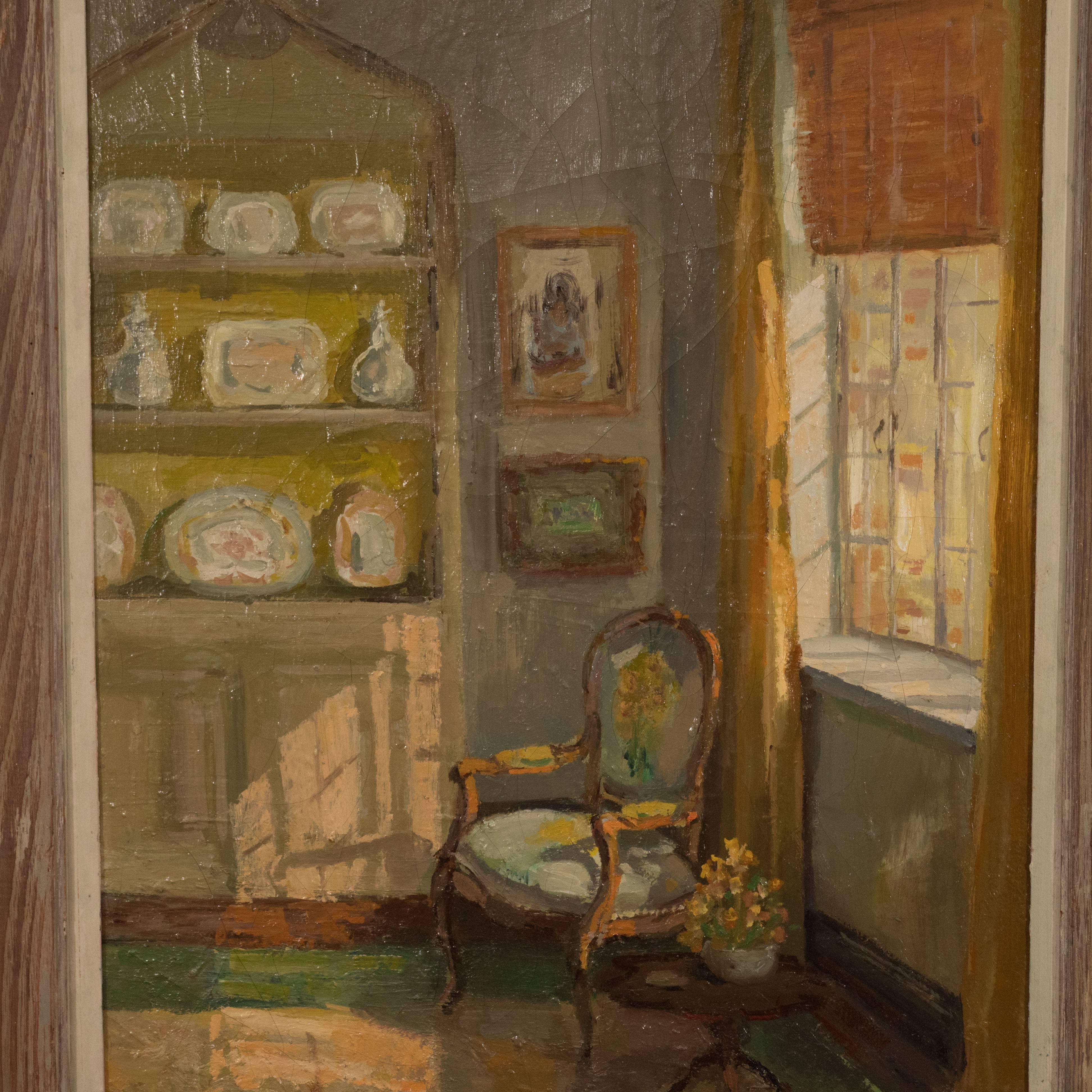 20th Century Framed Oil Painting of an Interior