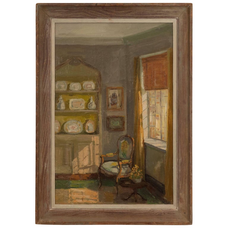 Framed Oil Painting of an Interior at 1stDibs