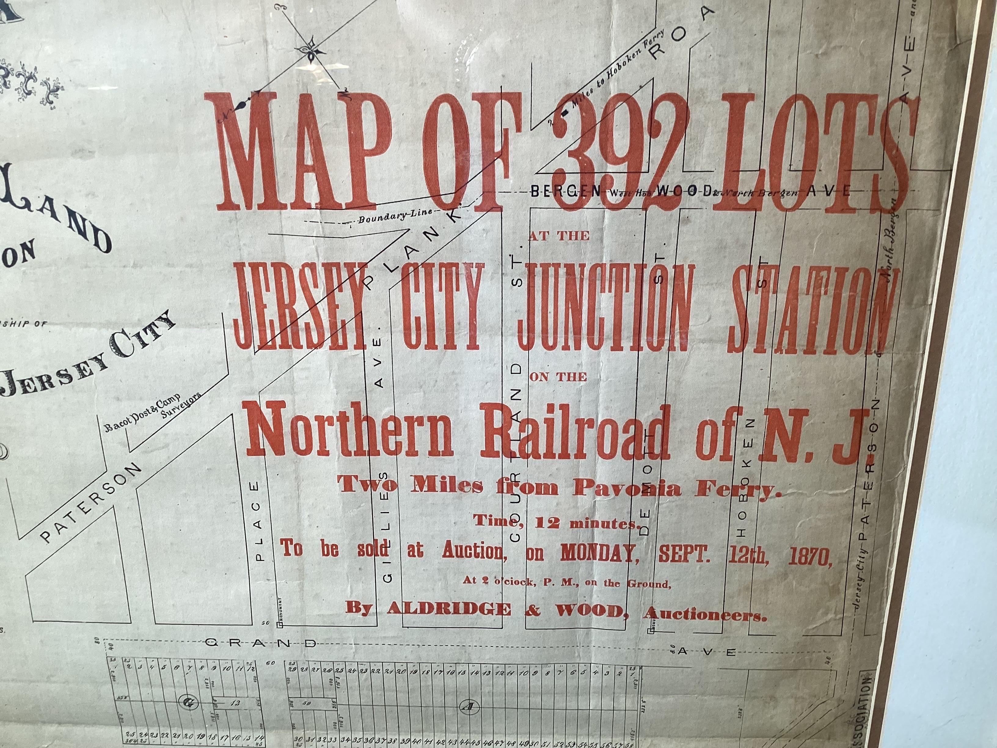 American Framed Original Land Map Survey of Tyler Park, Jersey City Railroad For Sale