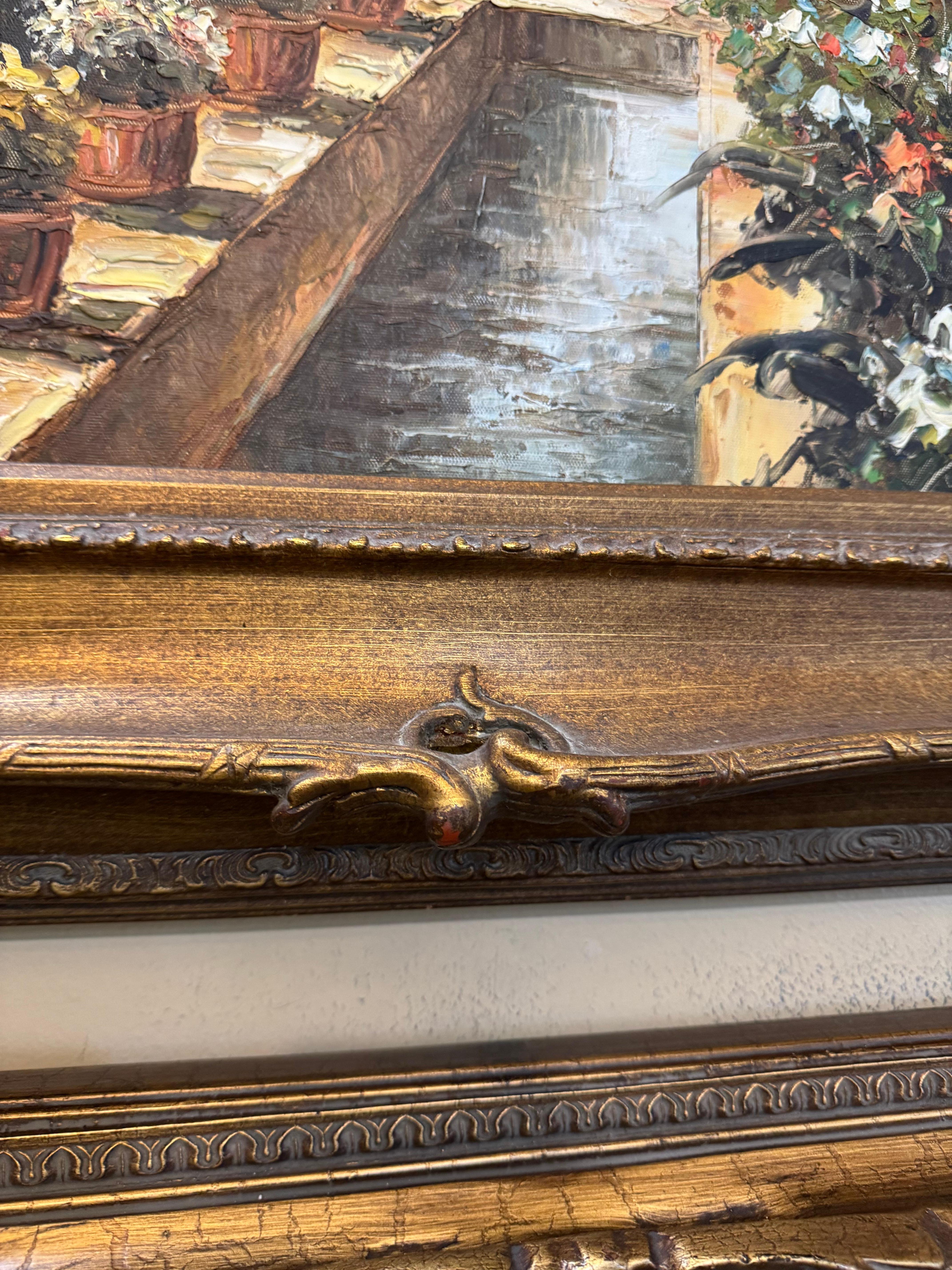 Toile Une peinture encadrée représentant une scène de cour ou de jardin en vente