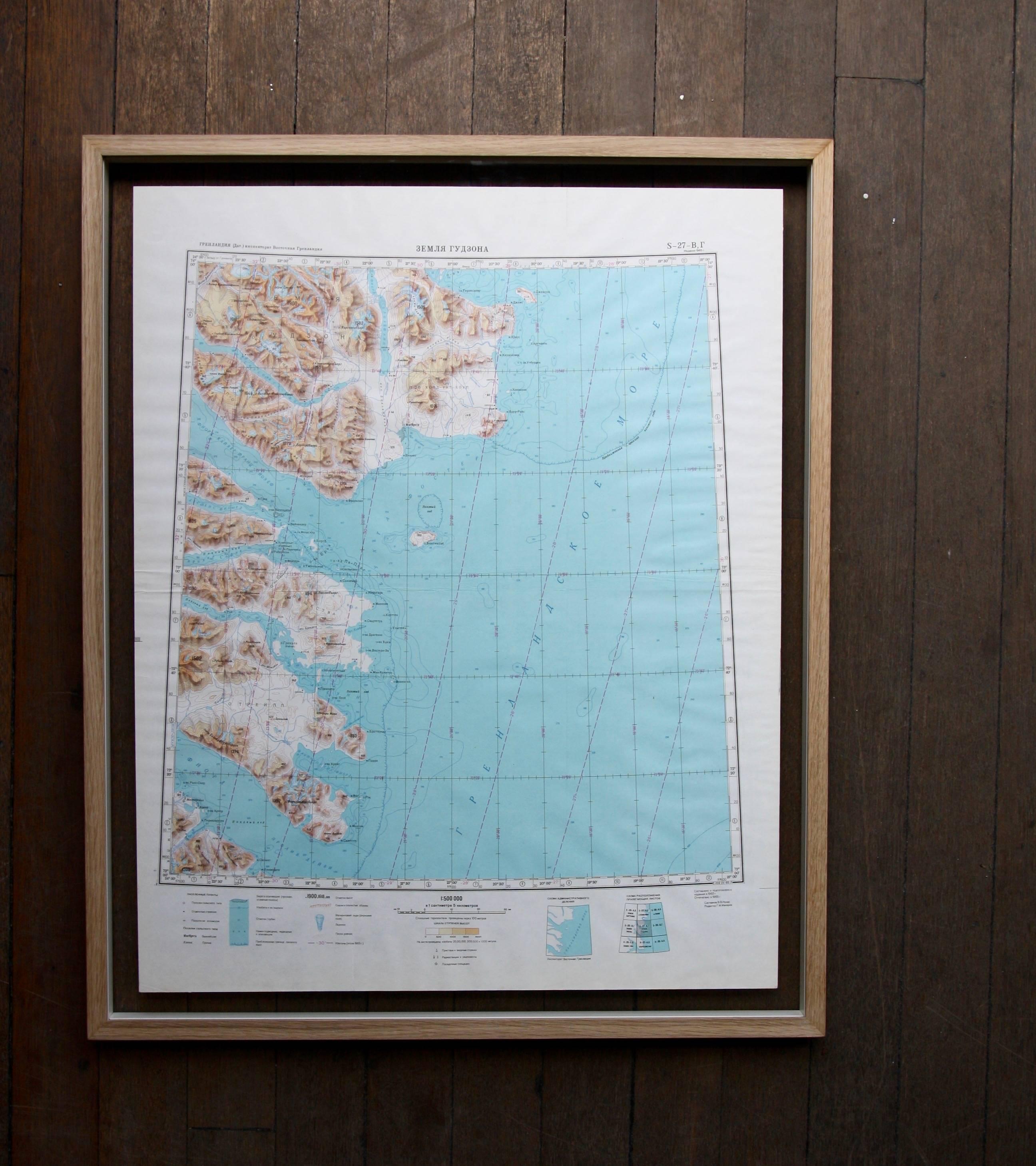 Framed Pair of Vintage Mid Century Soviet Maps of a Section of Greenland 3