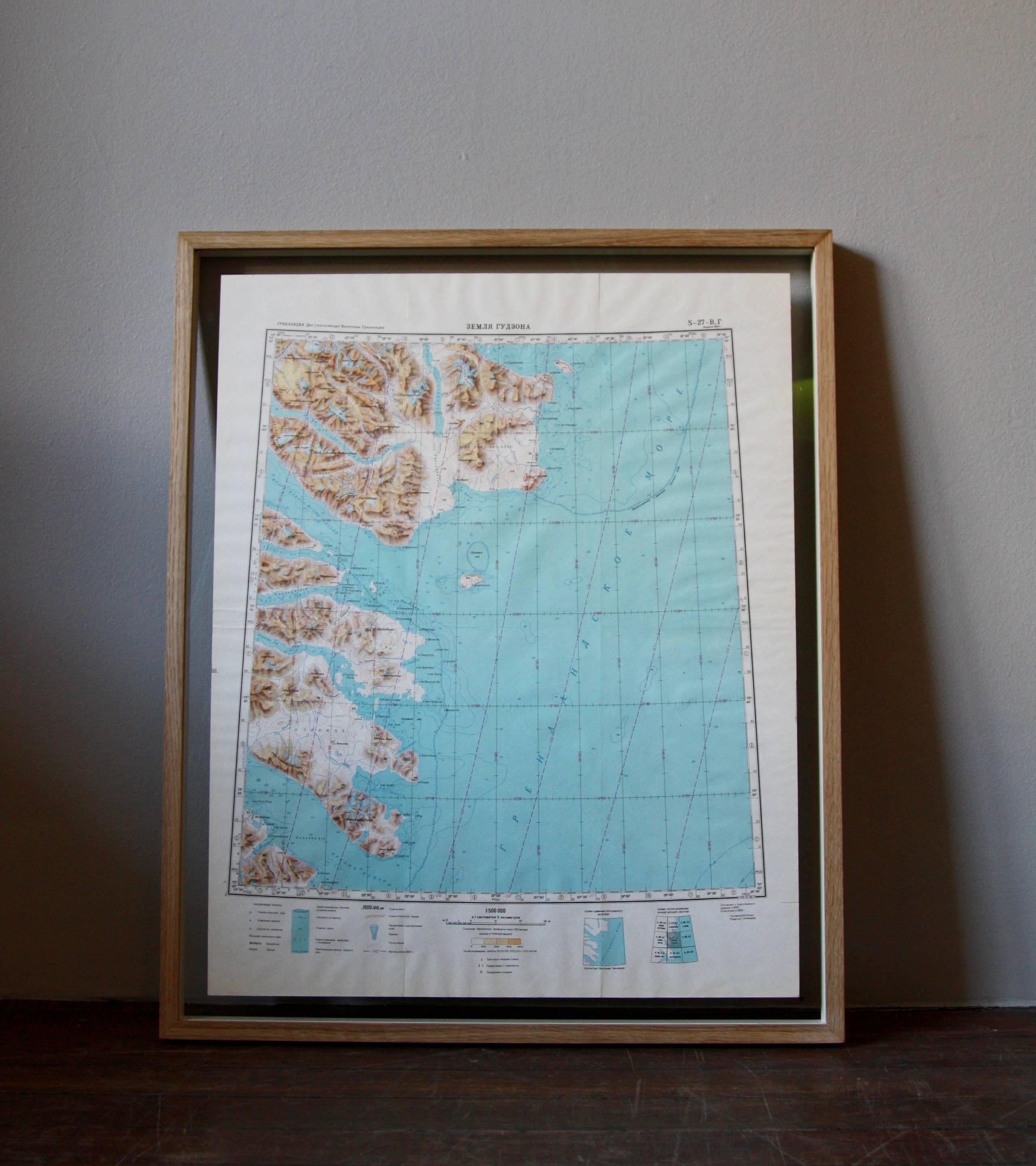 Framed Pair of Vintage Mid Century Soviet Maps of a Section of Greenland 4