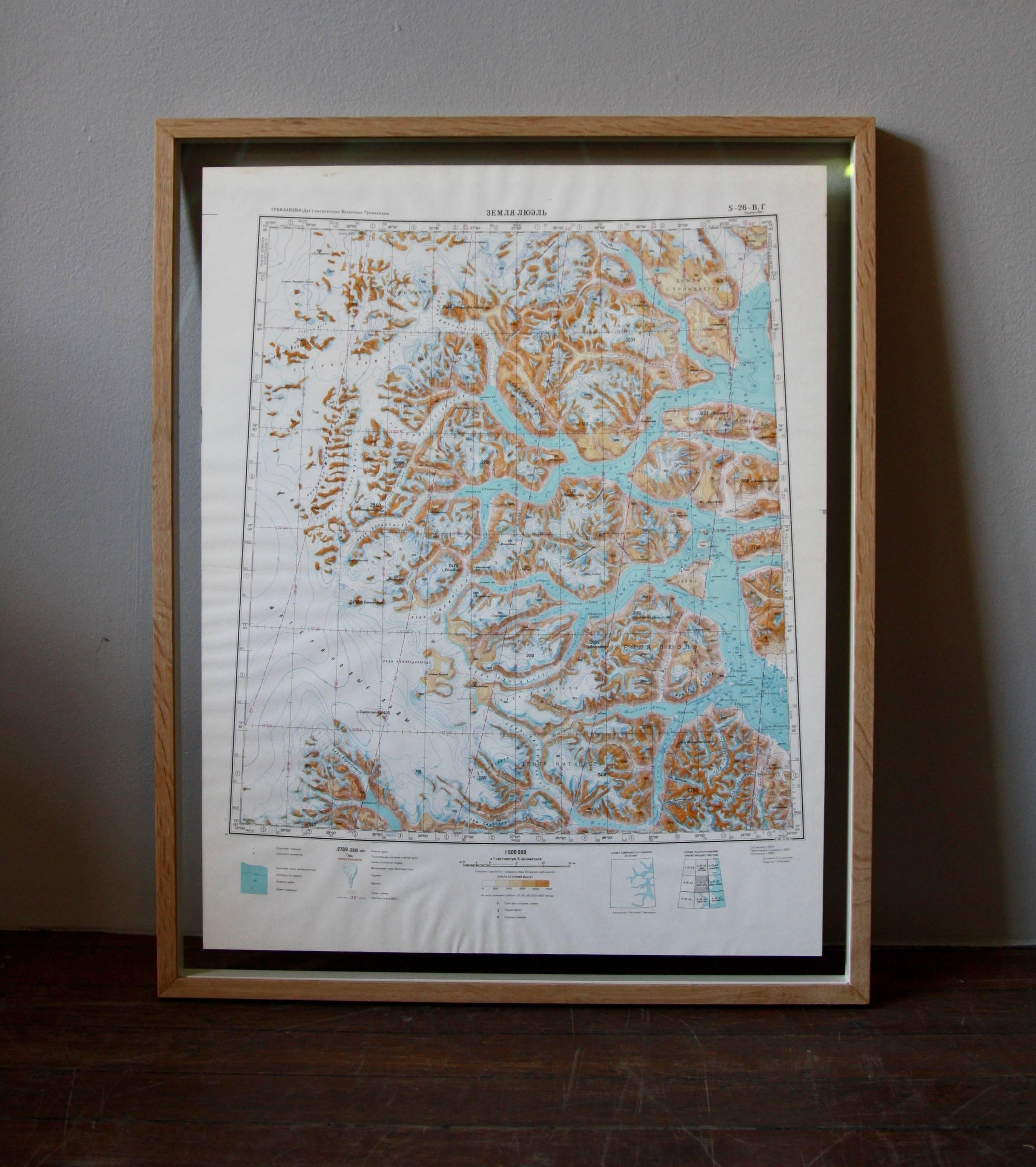 Framed Pair of Vintage Mid Century Soviet Maps of a Section of Greenland 5