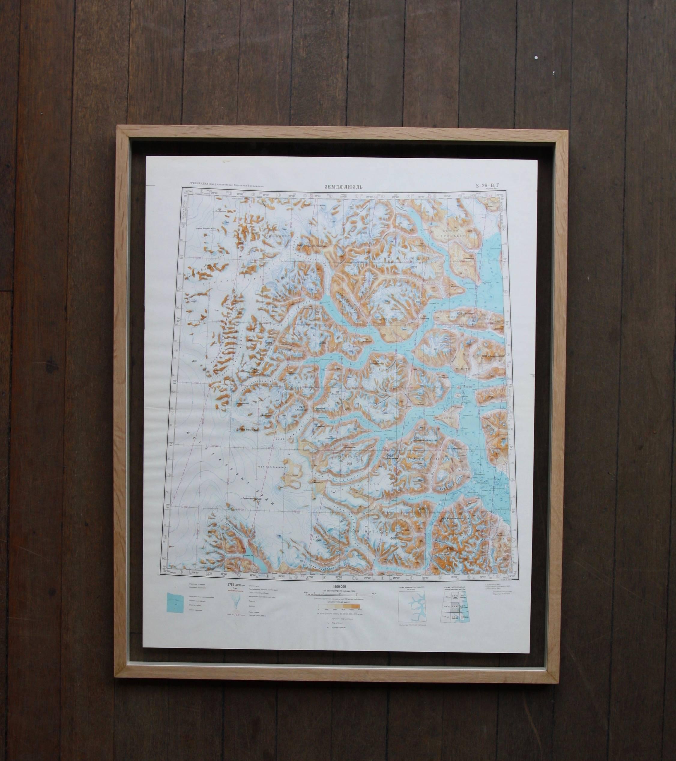 Framed Pair of Vintage Mid Century Soviet Maps of a Section of Greenland 2