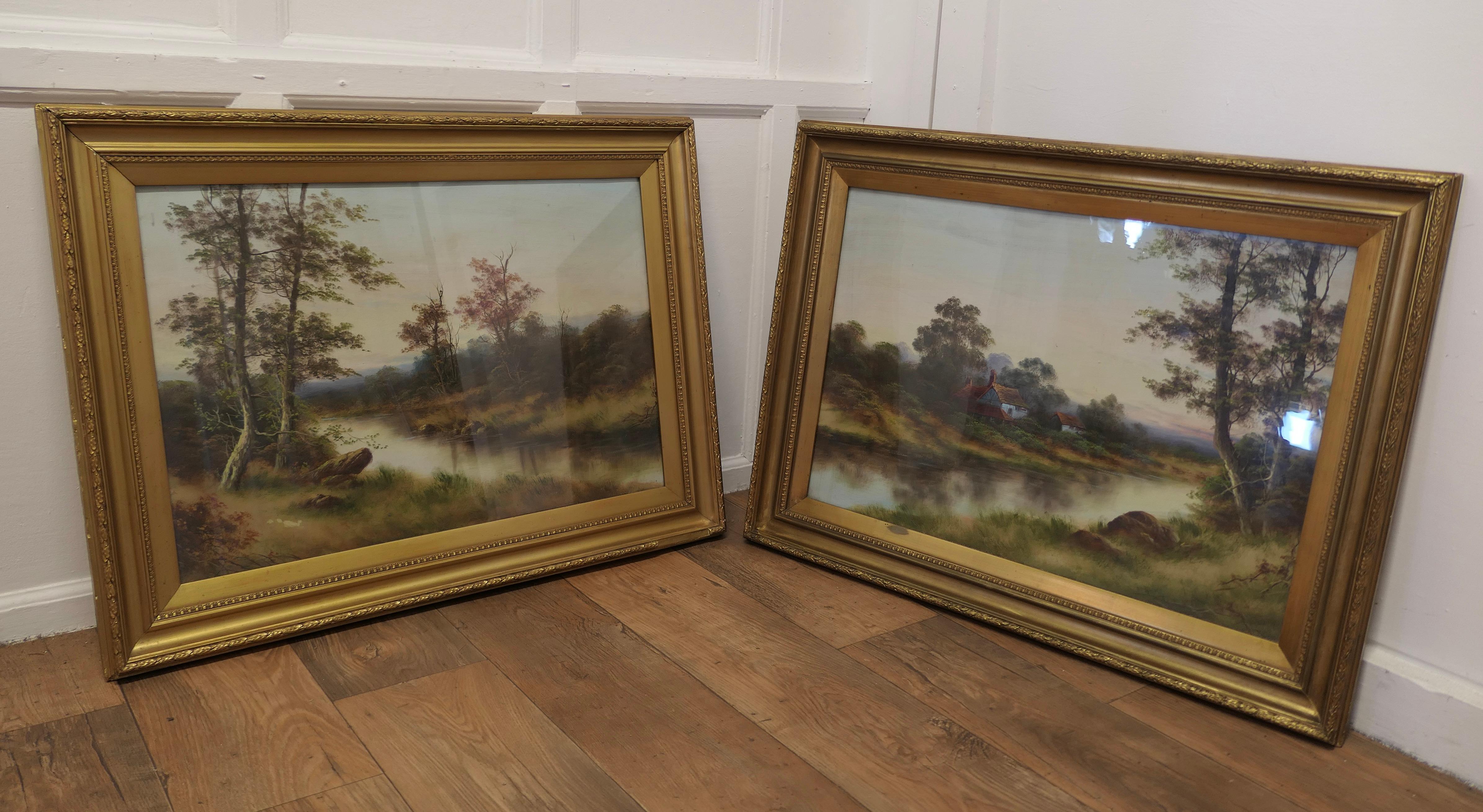 A Framed Pair of Water Colour Paintings, English Country Scenes 

These are lovely colourful pair, they are tastefully framed behind glass, the frames seem to be the original frames and all though in good condition do have a few signs of their age