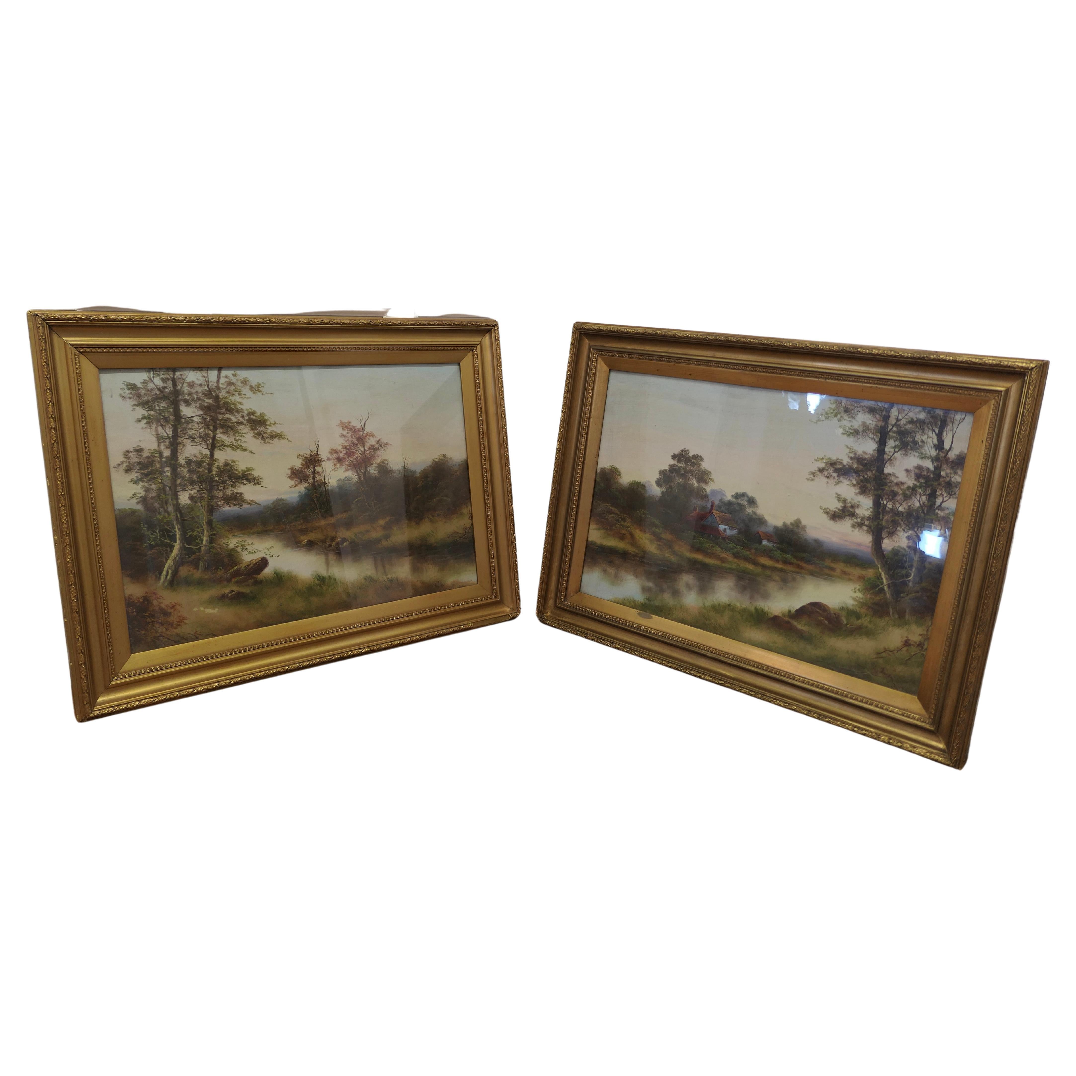 Framed Pair of Water Colour Paintings, English Country Scenes For Sale