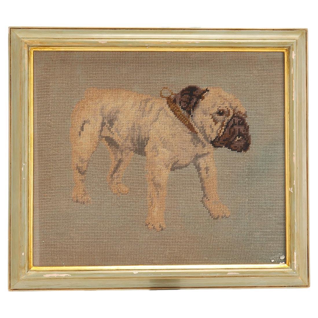 A framed petit-point depicting an English Bulldog, Austria end of 19th century.