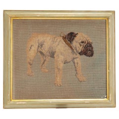 Antique A framed petit-point depicting an English Bulldog, Austria end of 19th century. 