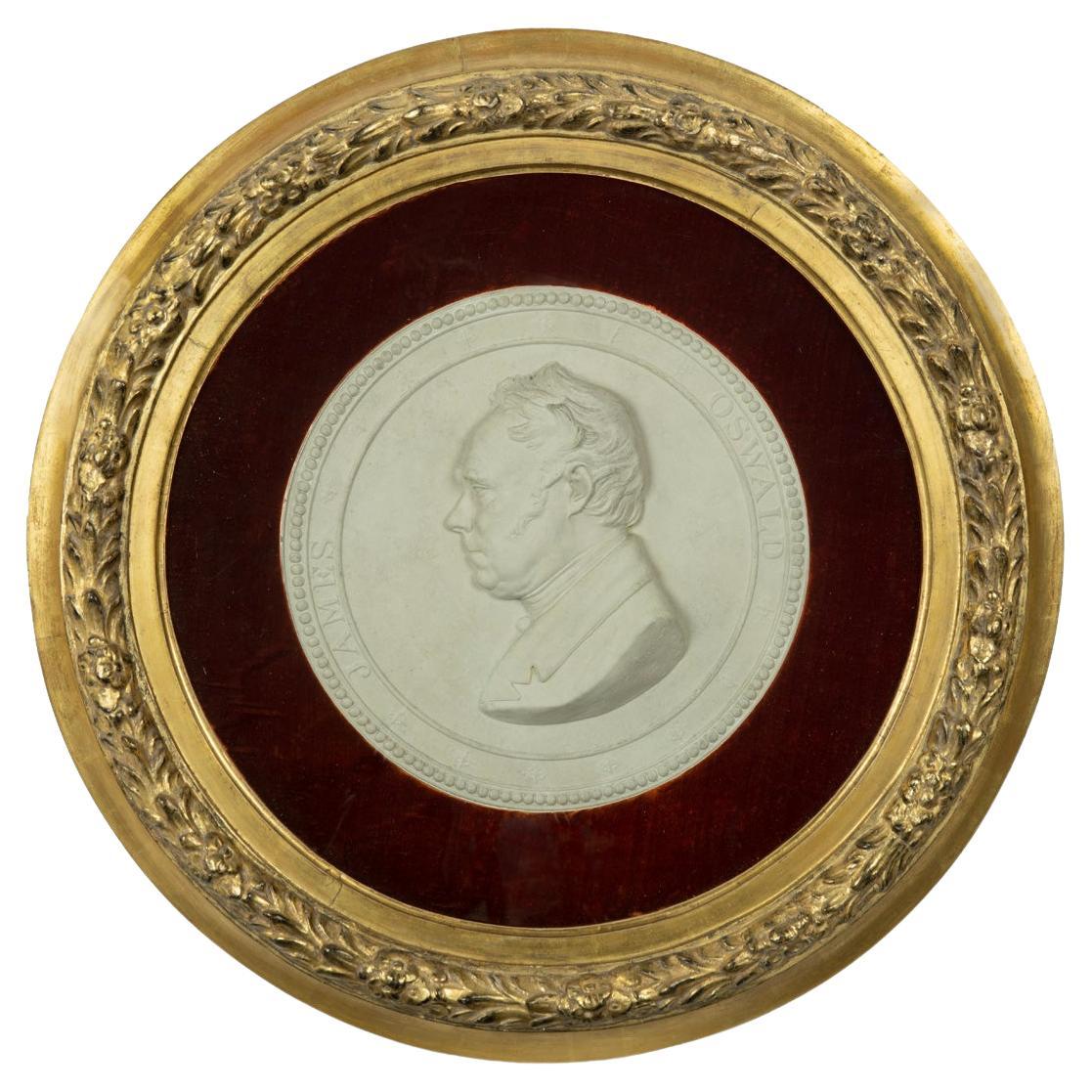 A framed plaster portrait plaque of the Glasgow Reformist MP James Oswald, signe For Sale