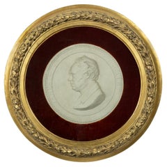 A framed plaster portrait plaque of the Glasgow Reformist MP James Oswald, signe