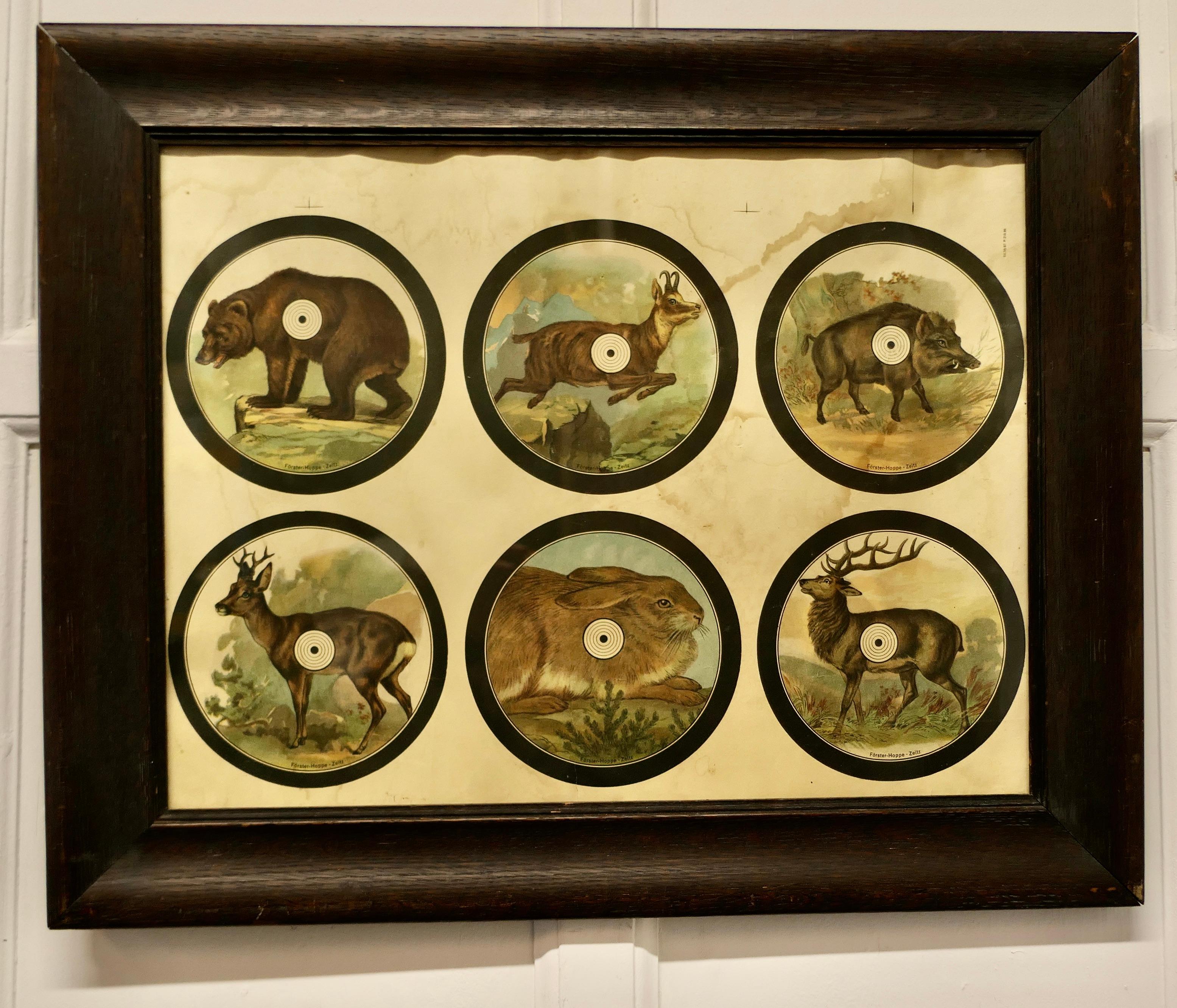 Framed Set of Black Forest Hunting/Shooting Targets This Is a Charming Set In Good Condition In Chillerton, Isle of Wight