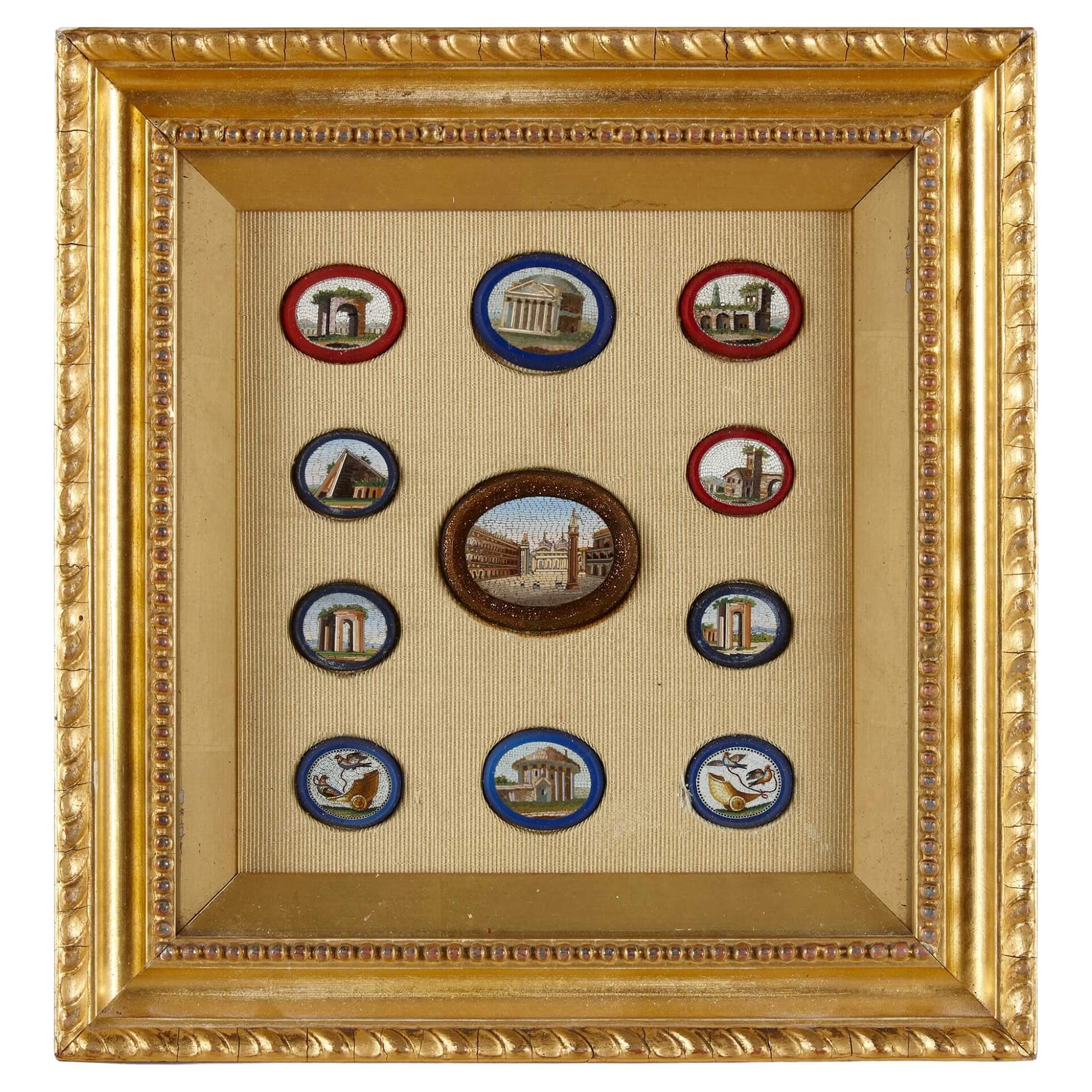 Framed Set of Eleven Micromosaic Plaques of Italian Monuments For Sale