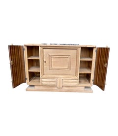 A France 1940s bleached oak sideboard with solid marble top by Gaston Poisson