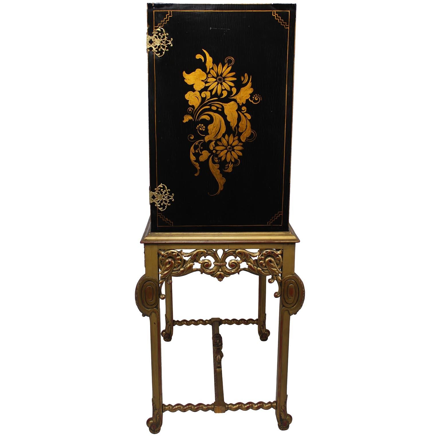 Hand-Carved A Franco-English 19th/20th Century Chinoiserie Style Two-Door Cabinet on Stand For Sale