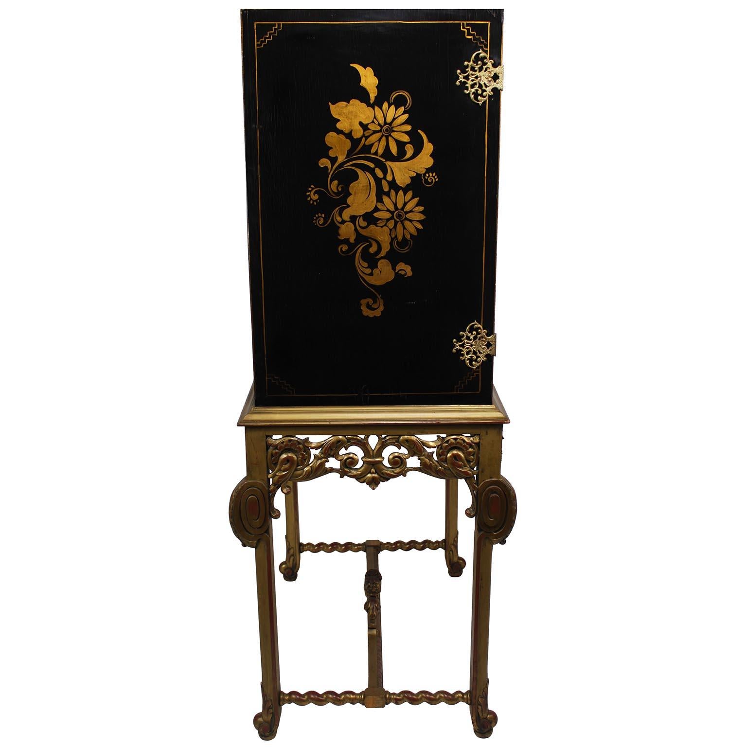A Franco-English 19th/20th Century Chinoiserie Style Two-Door Cabinet on Stand In Good Condition For Sale In Los Angeles, CA