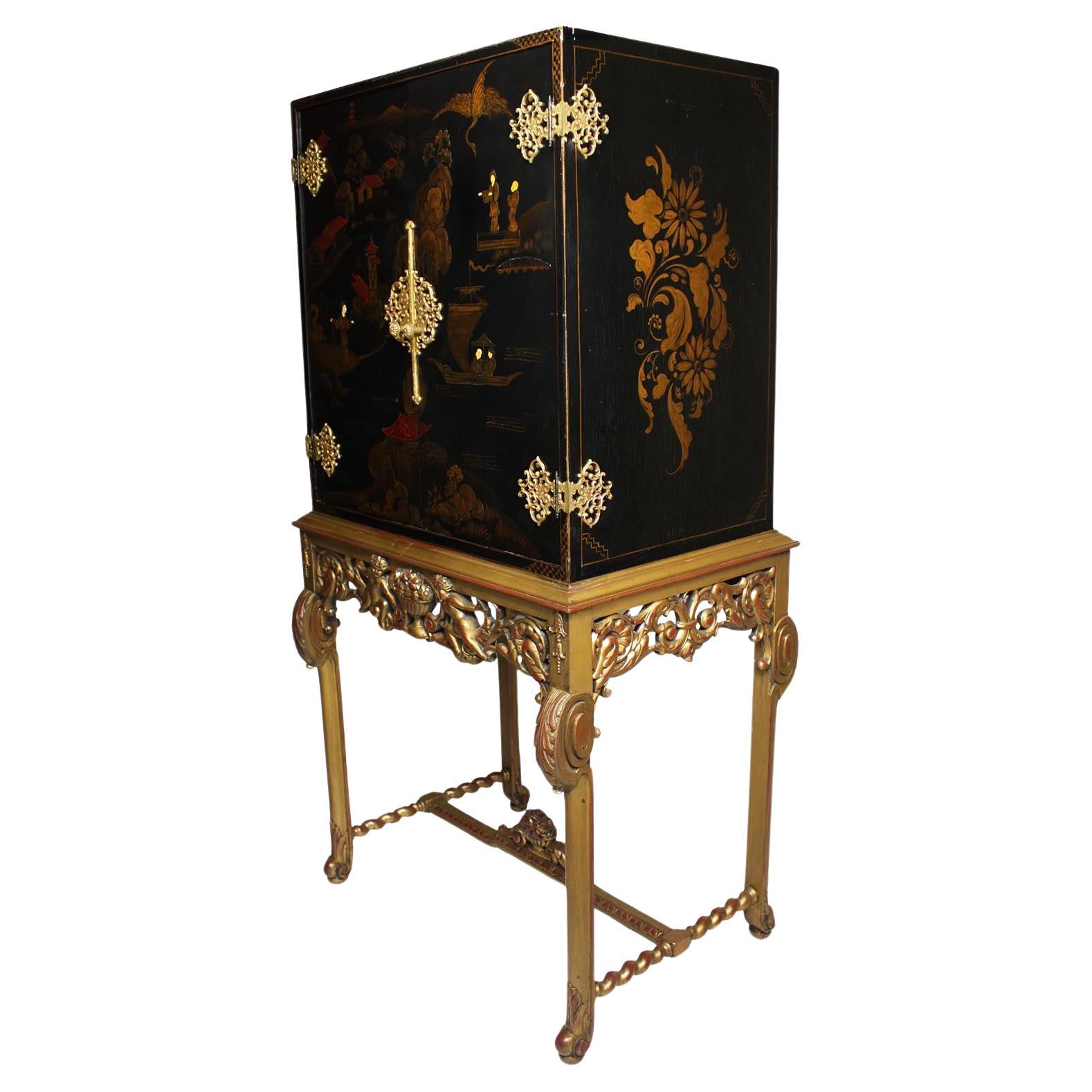 A Franco-English 19th/20th Century Chinoiserie Style Two-Door Cabinet on Stand For Sale