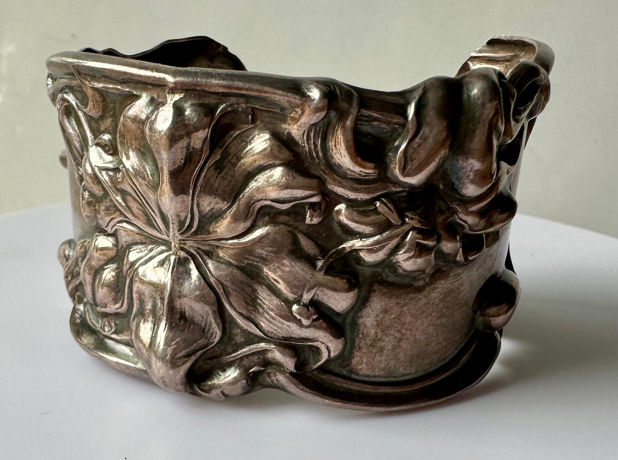 A Frank Whiting Iris Themed Silver Cuff Bracelet For Sale 1