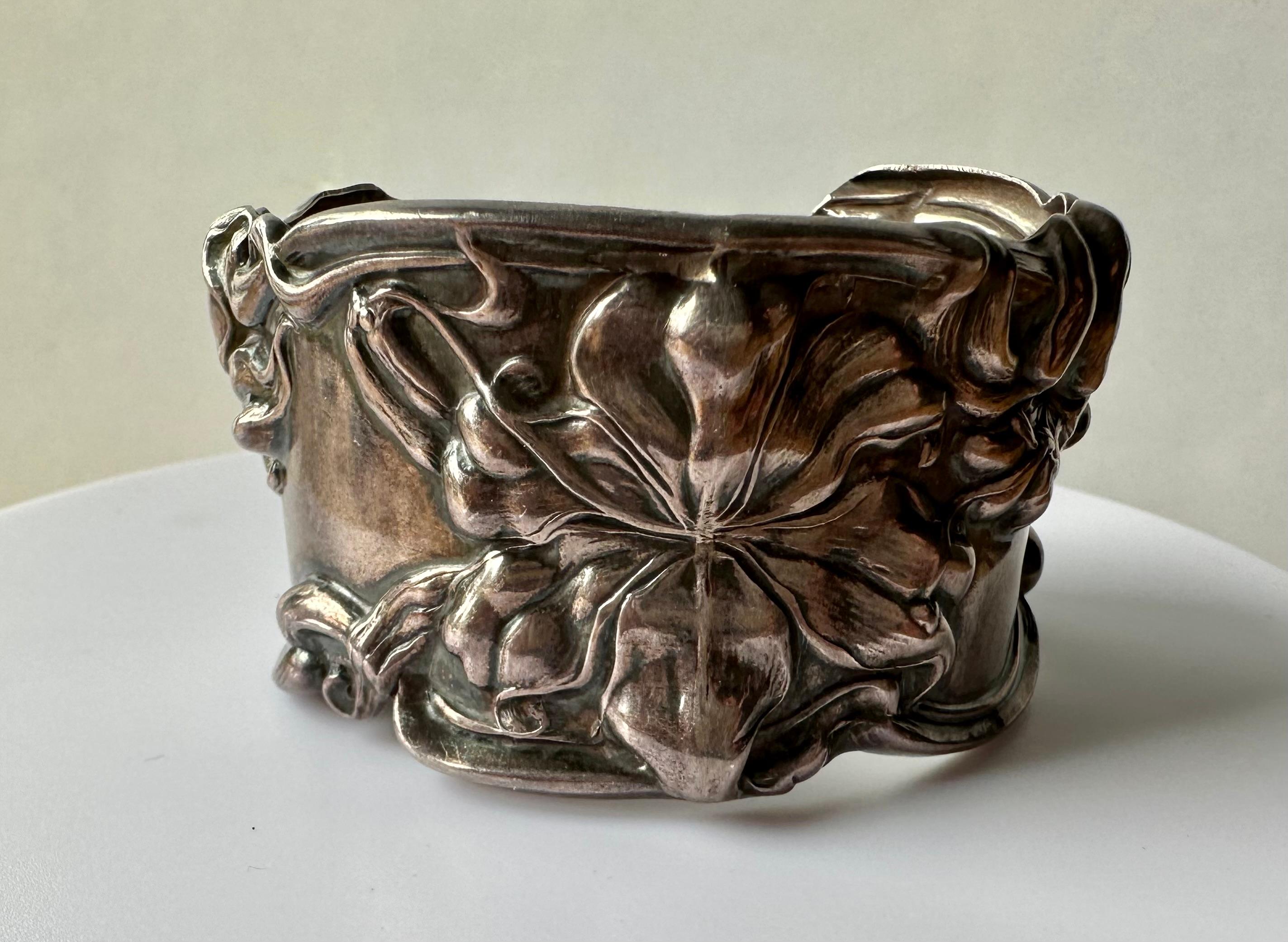 A Frank Whiting Iris Themed Silver Cuff Bracelet For Sale 2