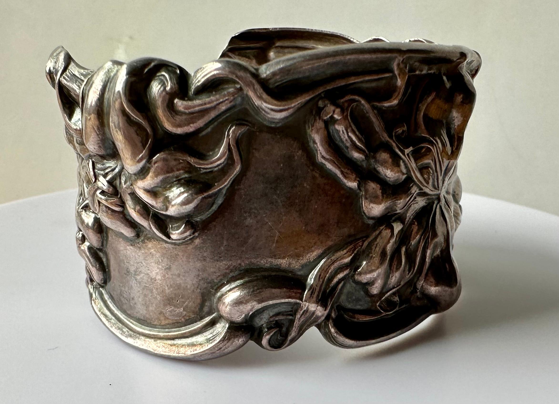 A Frank Whiting Iris Themed Silver Cuff Bracelet For Sale 3