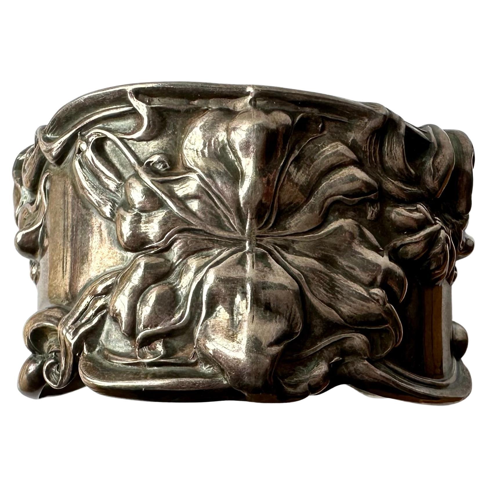 A Frank Whiting Iris Themed Silver Cuff Bracelet For Sale