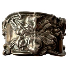 Antique A Frank Whiting Iris Themed Silver Cuff Bracelet