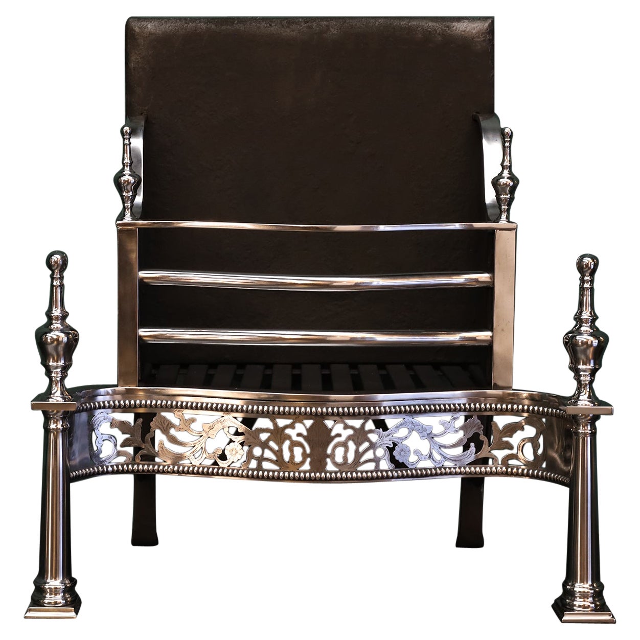 A Free-Standing Polished Steel Fire Grate in the Georgian Form