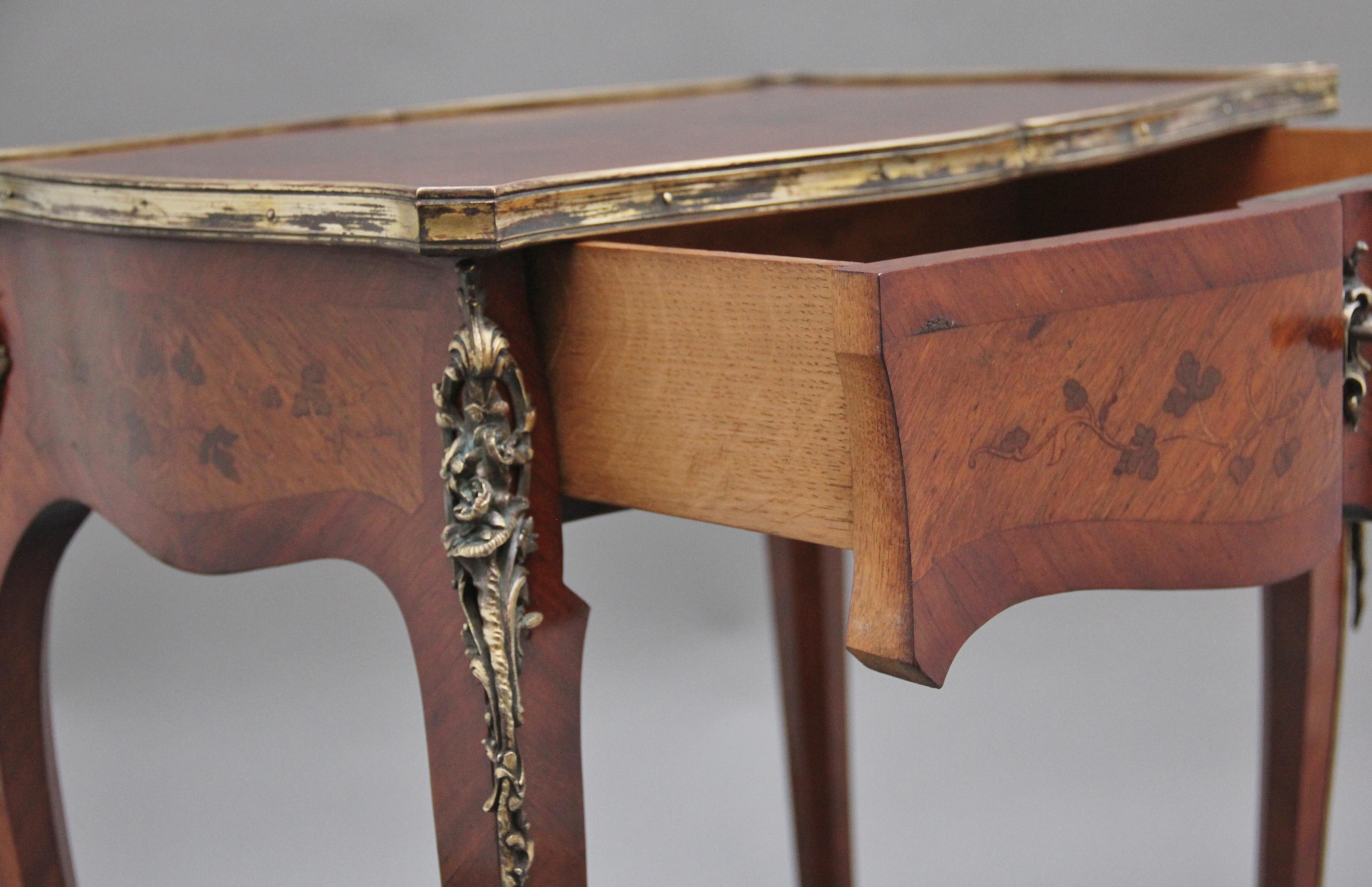 Late 19th Century A freestanding 19th Century French Kingwood and marquetry side table For Sale
