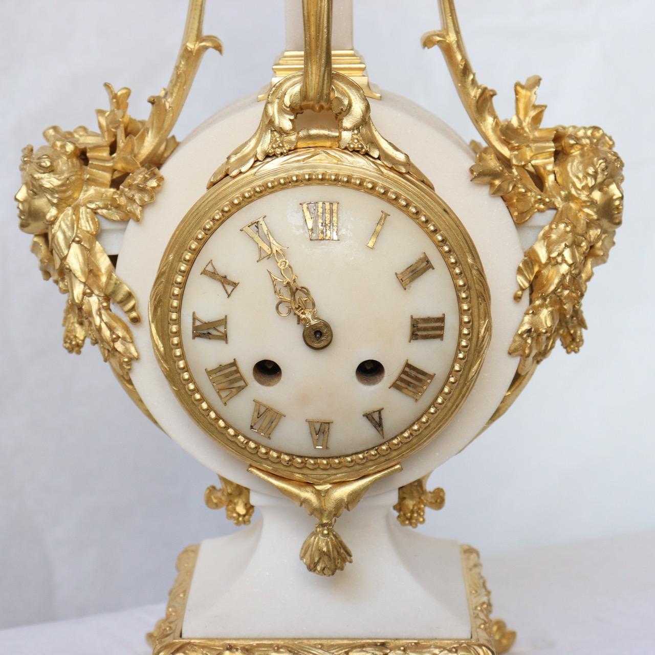 A French 1870 Louis XVI Style Ormolu and Marble Mantel Clock  4