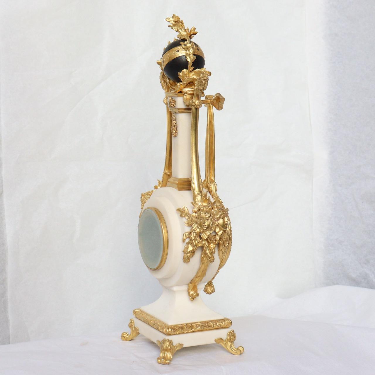 A French 1870 Louis XVI Style Ormolu and Marble Mantel Clock  In Good Condition In Saint-Ouen, FR