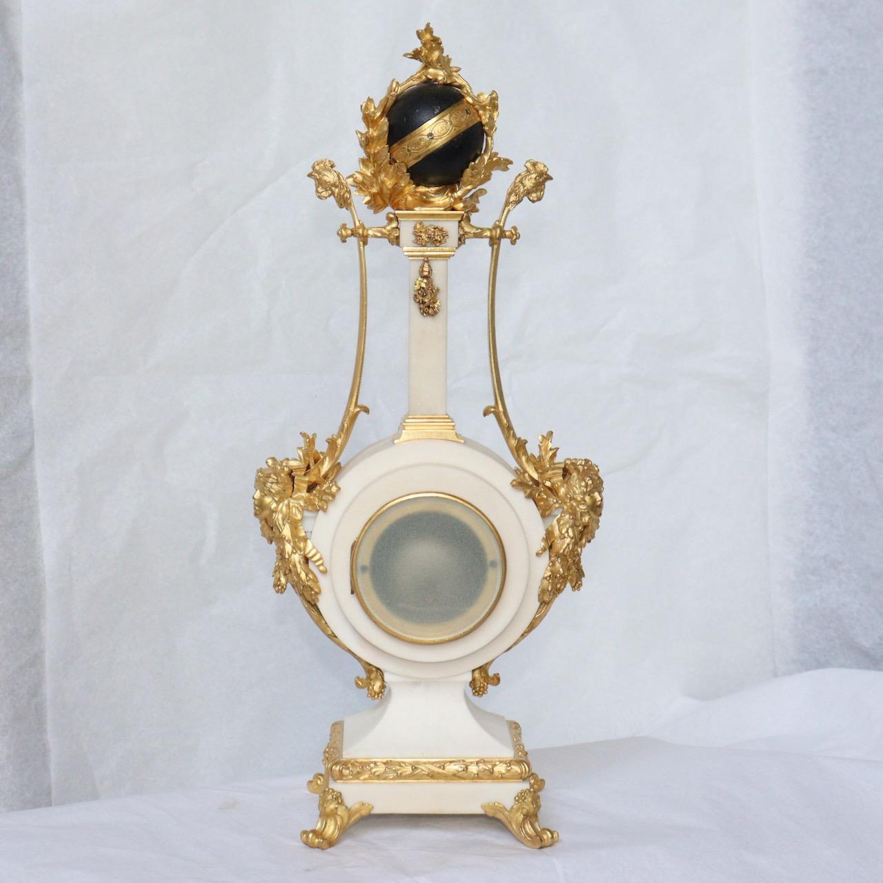 Late 19th Century A French 1870 Louis XVI Style Ormolu and Marble Mantel Clock 