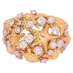 A French 18k Gold and Platinum Starfish Ring with Diamonds