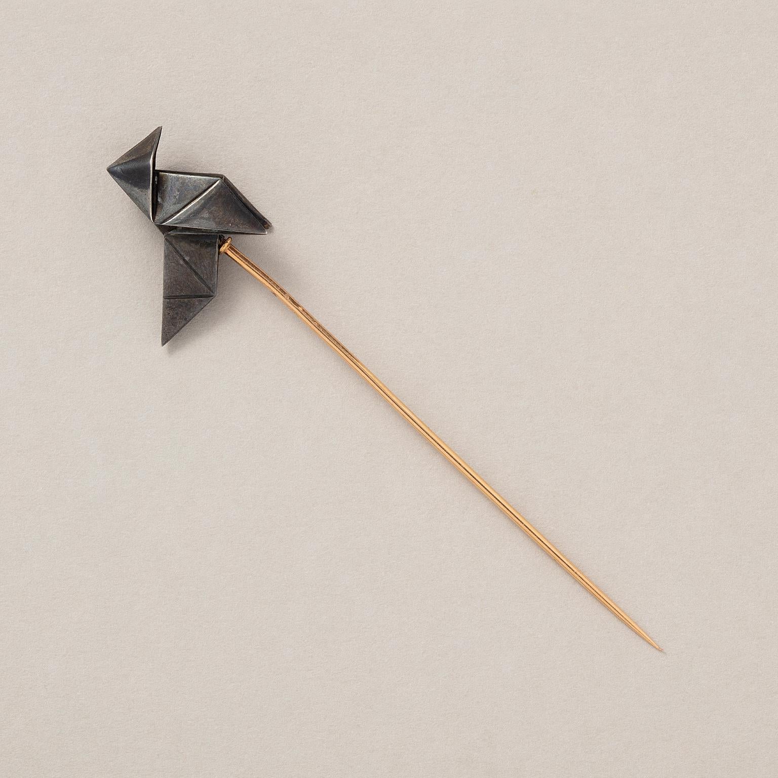 Épingle à bâton Origami française en or et argent 18 carats Bon état - En vente à Amsterdam, NL