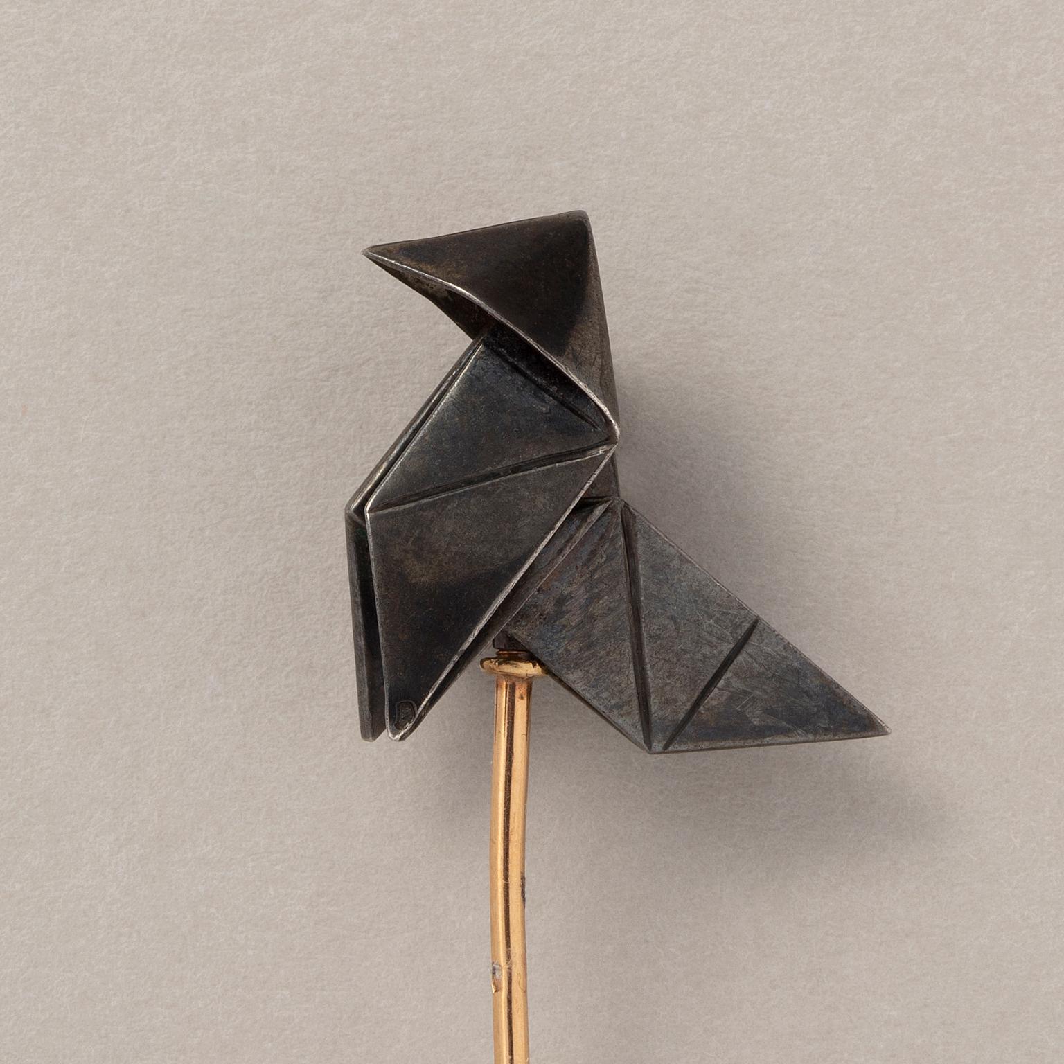 Épingle à bâton Origami française en or et argent 18 carats Unisexe en vente
