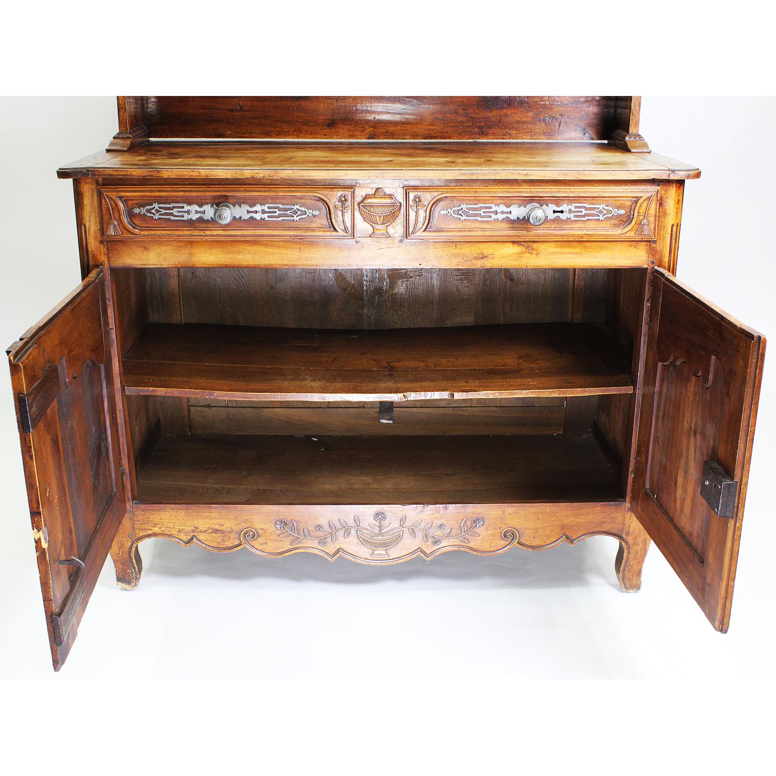 Metal A French 18th-19th C. Provincial Louis  XV Style Walnut Vaisselier Hutch Buffet For Sale
