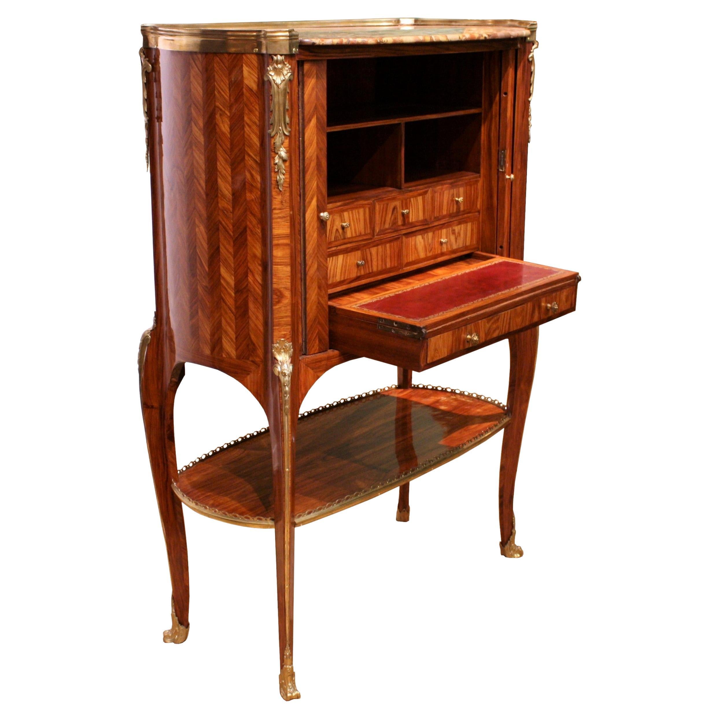 French 18th C. Louis XV/XVI Transitional Ormolu Mounted Secretaire by RVLC For Sale