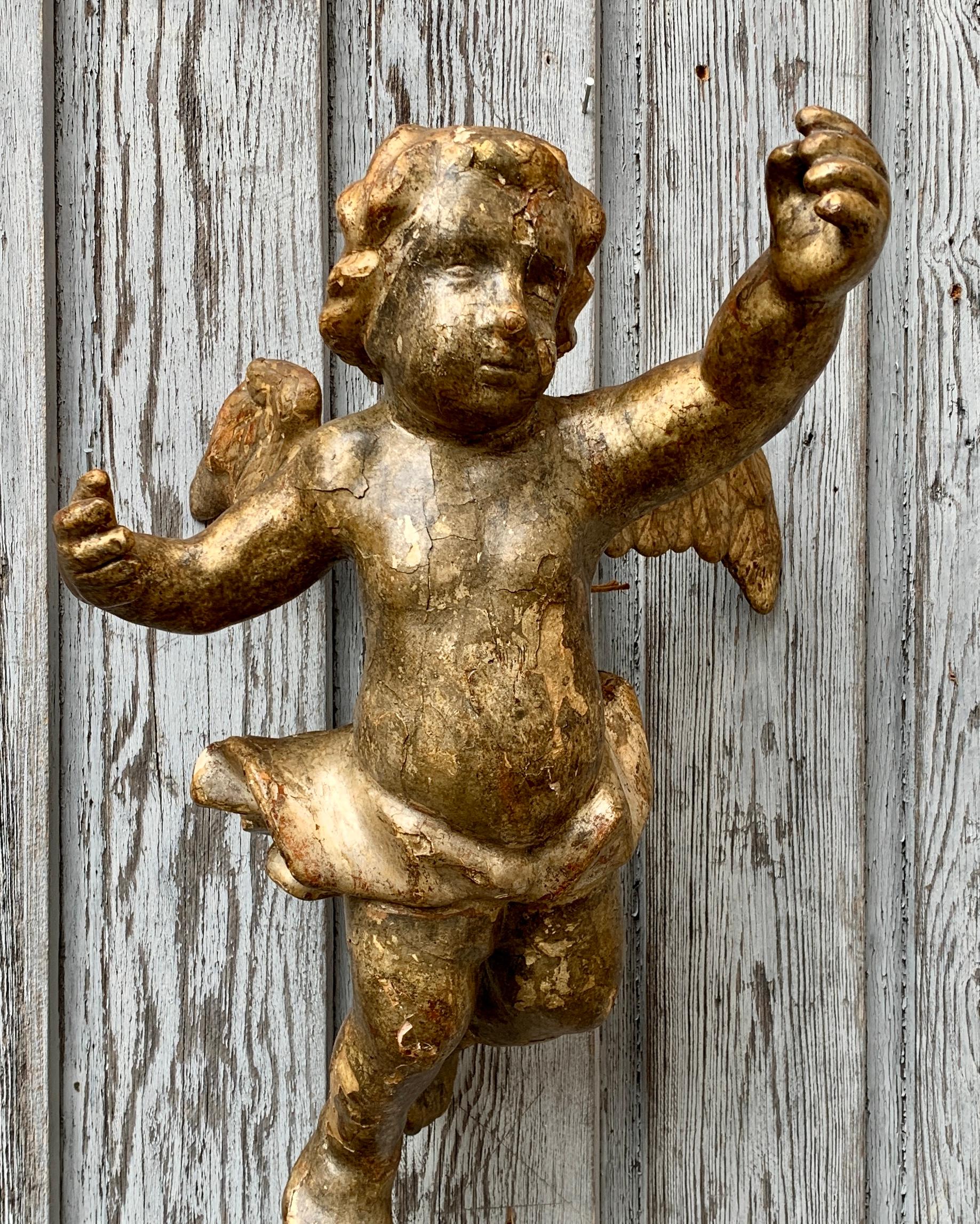 French 18th Century Gilt Wood and Hand-Carved Angel 1