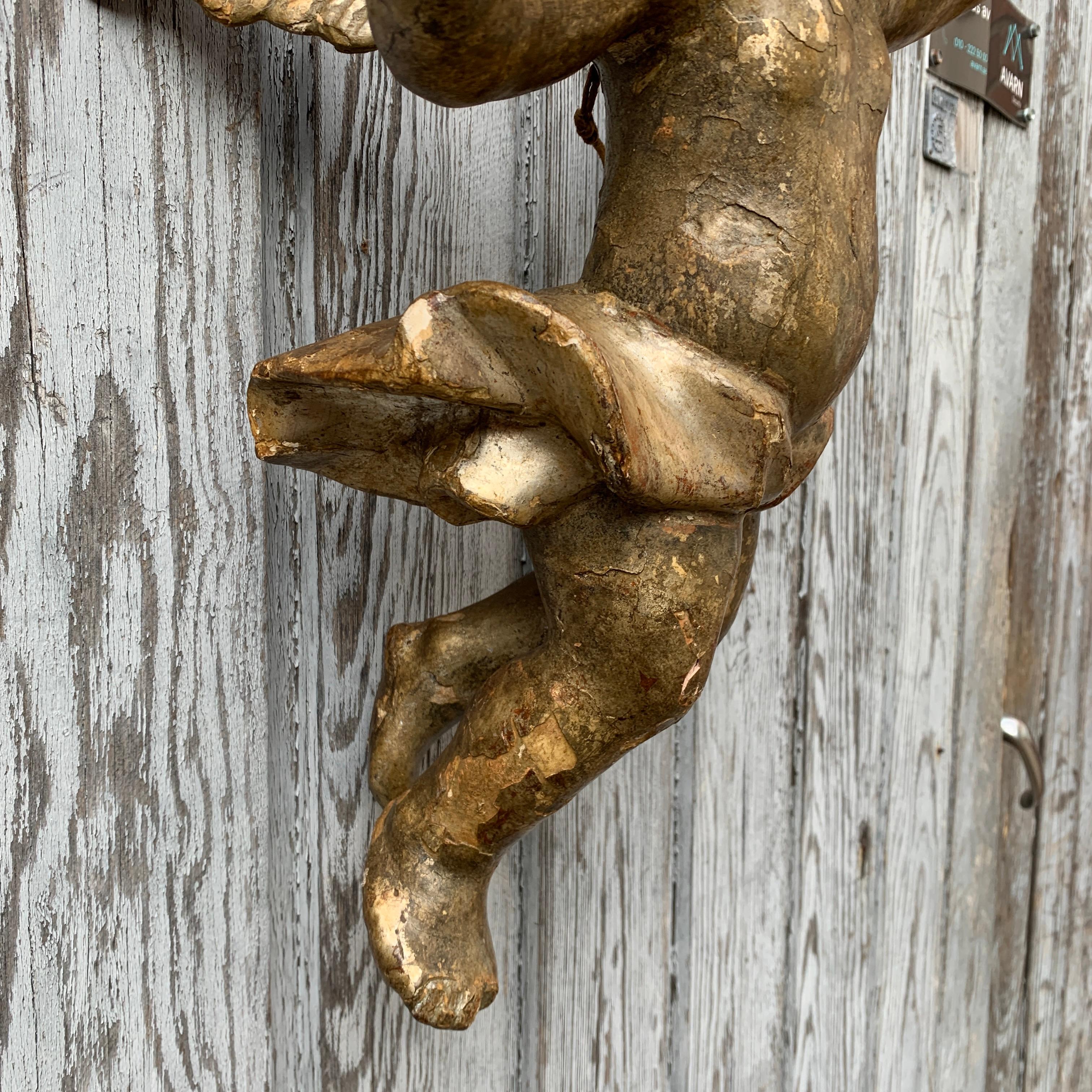 French 18th Century Gilt Wood and Hand-Carved Angel 5