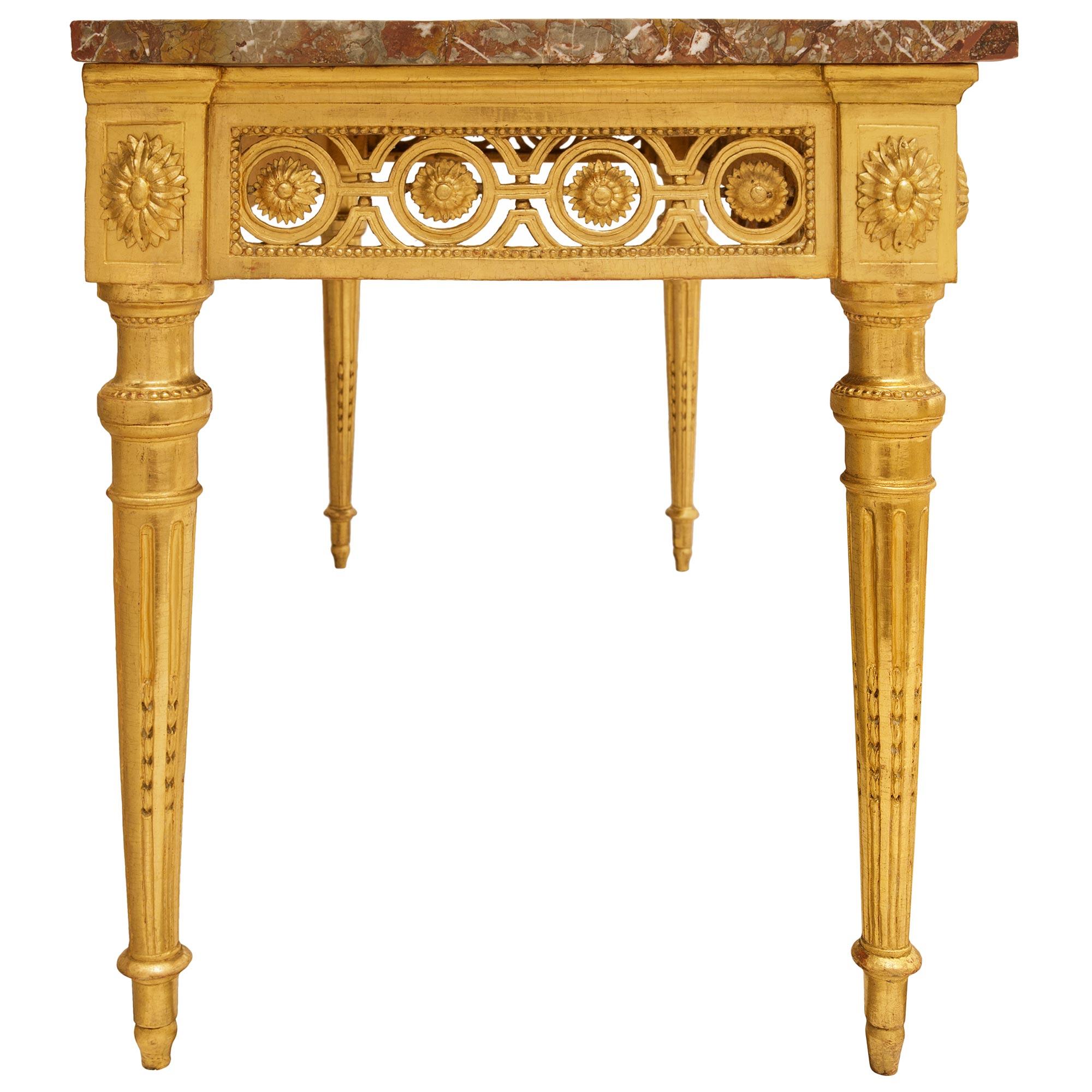 A French 18th century Louis XVI Period Giltwood and Sagario Marble console In Good Condition For Sale In West Palm Beach, FL