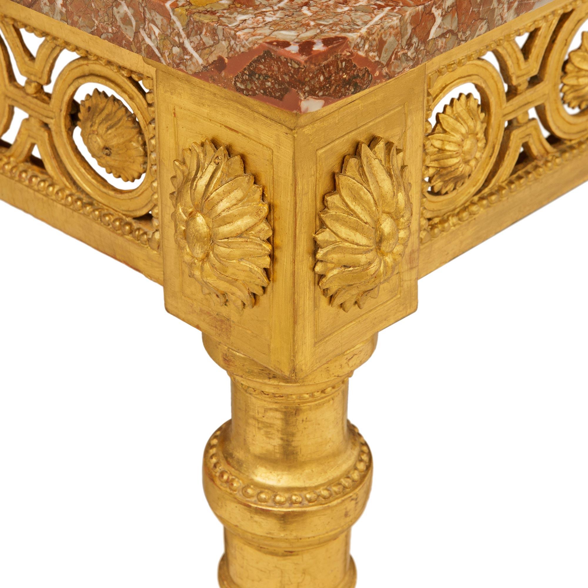 18th Century and Earlier A French 18th century Louis XVI Period Giltwood and Sagario Marble console For Sale